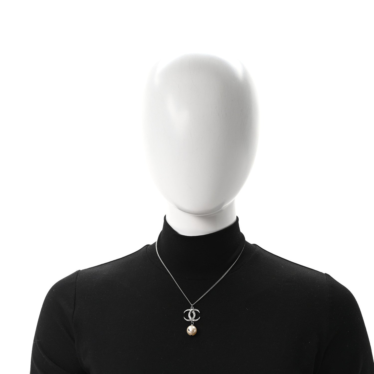 Crystal CC Pearl Drop Necklace Silver
