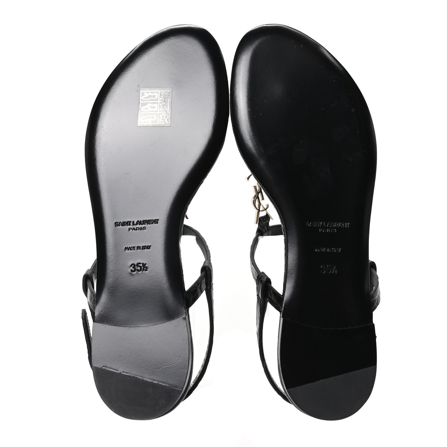 Calfskin Crocodile Embossed Cassandra Monogram Sandals 35.5 Black