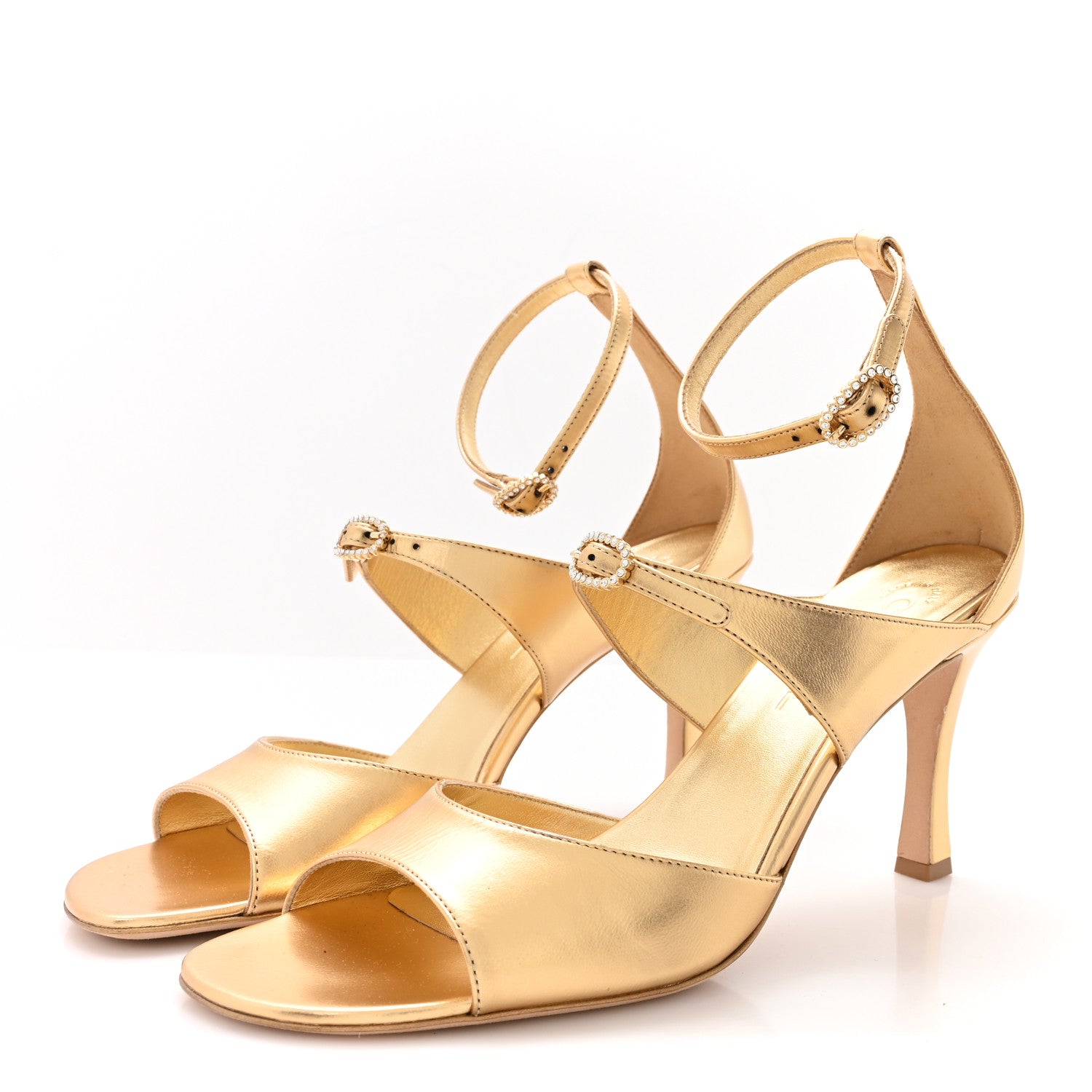 Metallic Lambskin Crystal CC Strappy Sandal 39 Gold