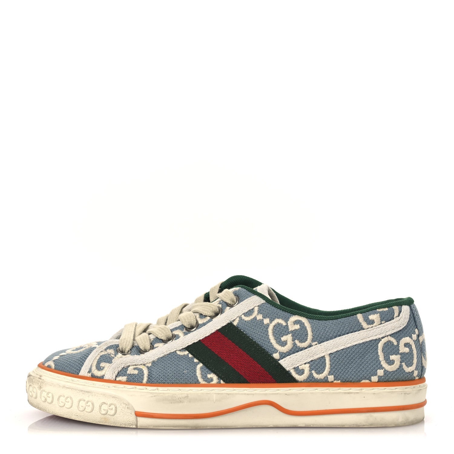 Cotton GG Monogram Web Womens 1977 Tennis Sneakers 37.5 Philod Ivory Mystic White