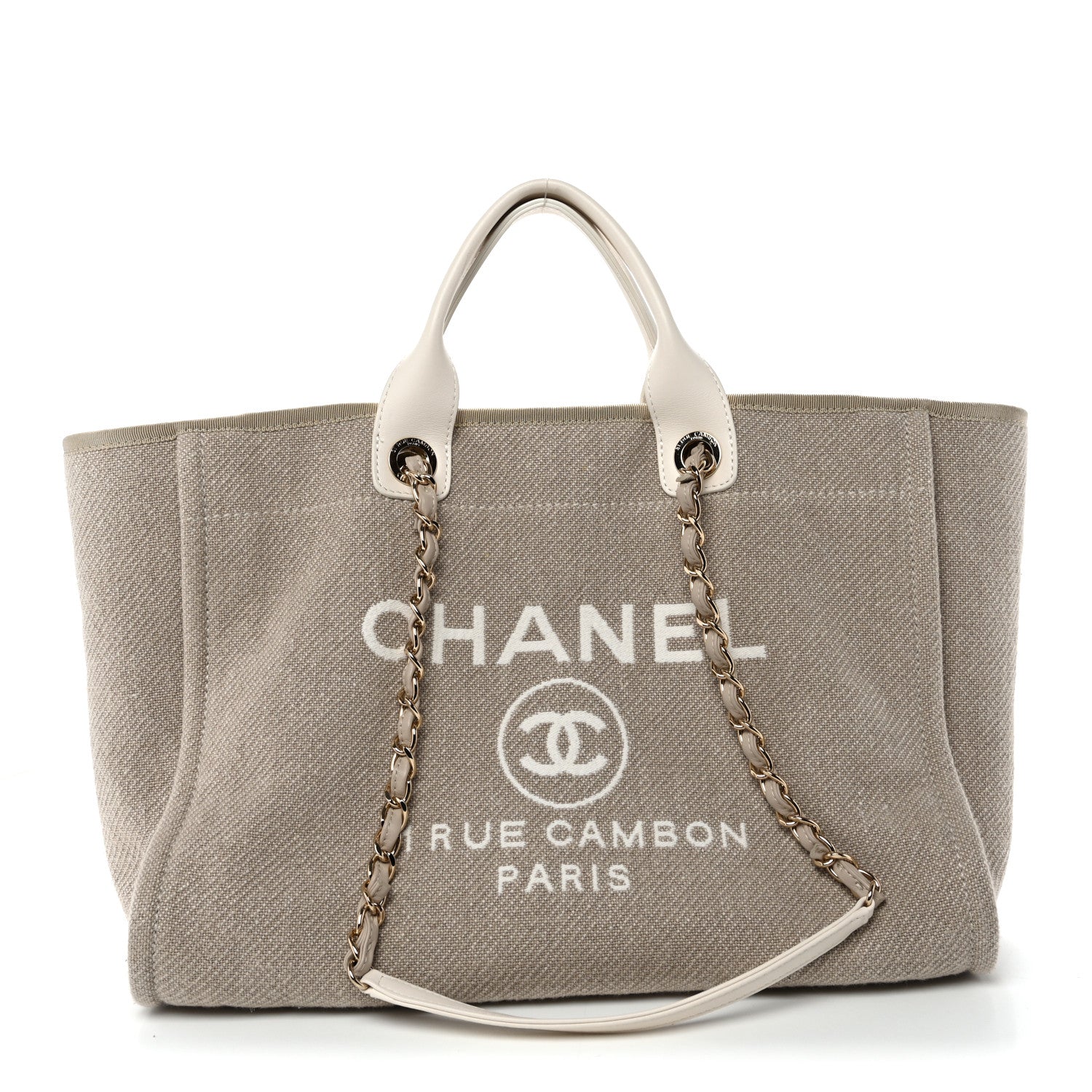 Mixed Fibers Calfskin Medium Deauville Tote Beige White