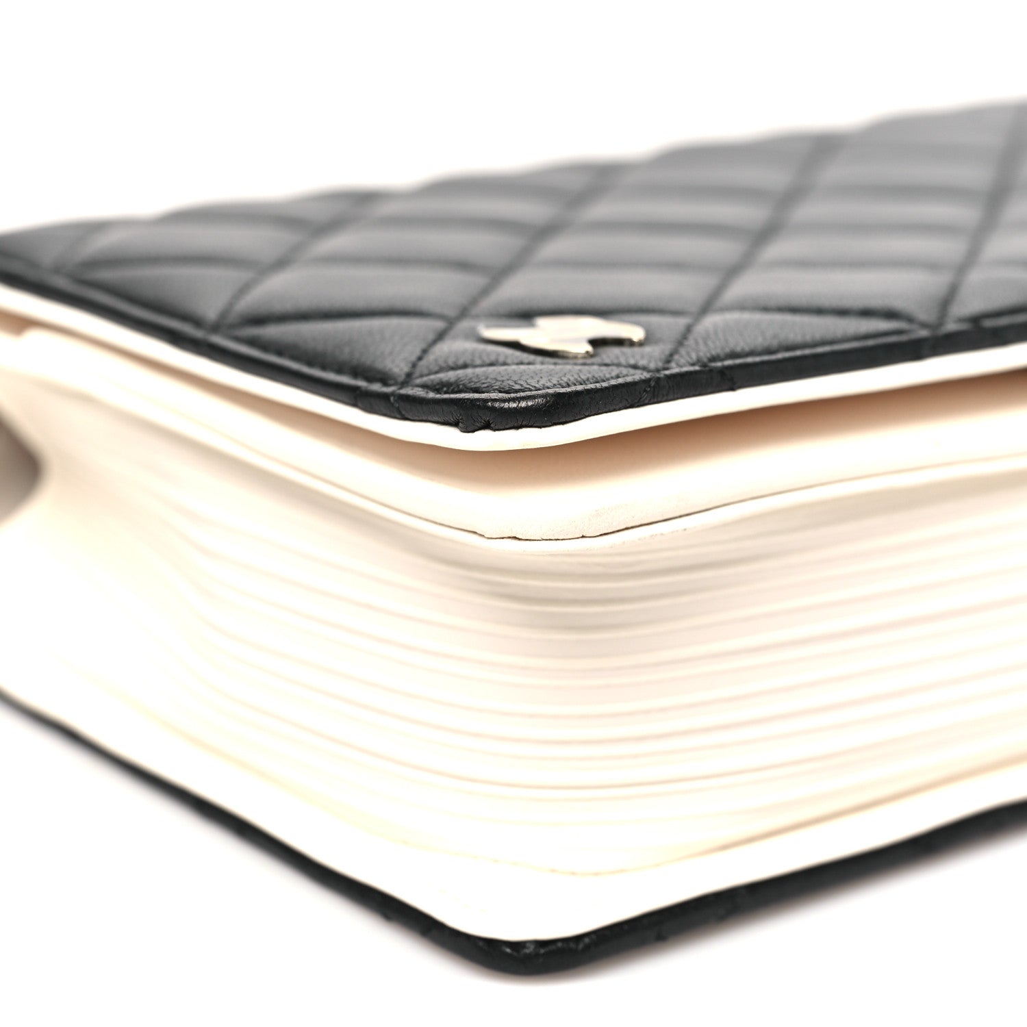 Lambskin Quilted Book Wallet On Chain WOC Black