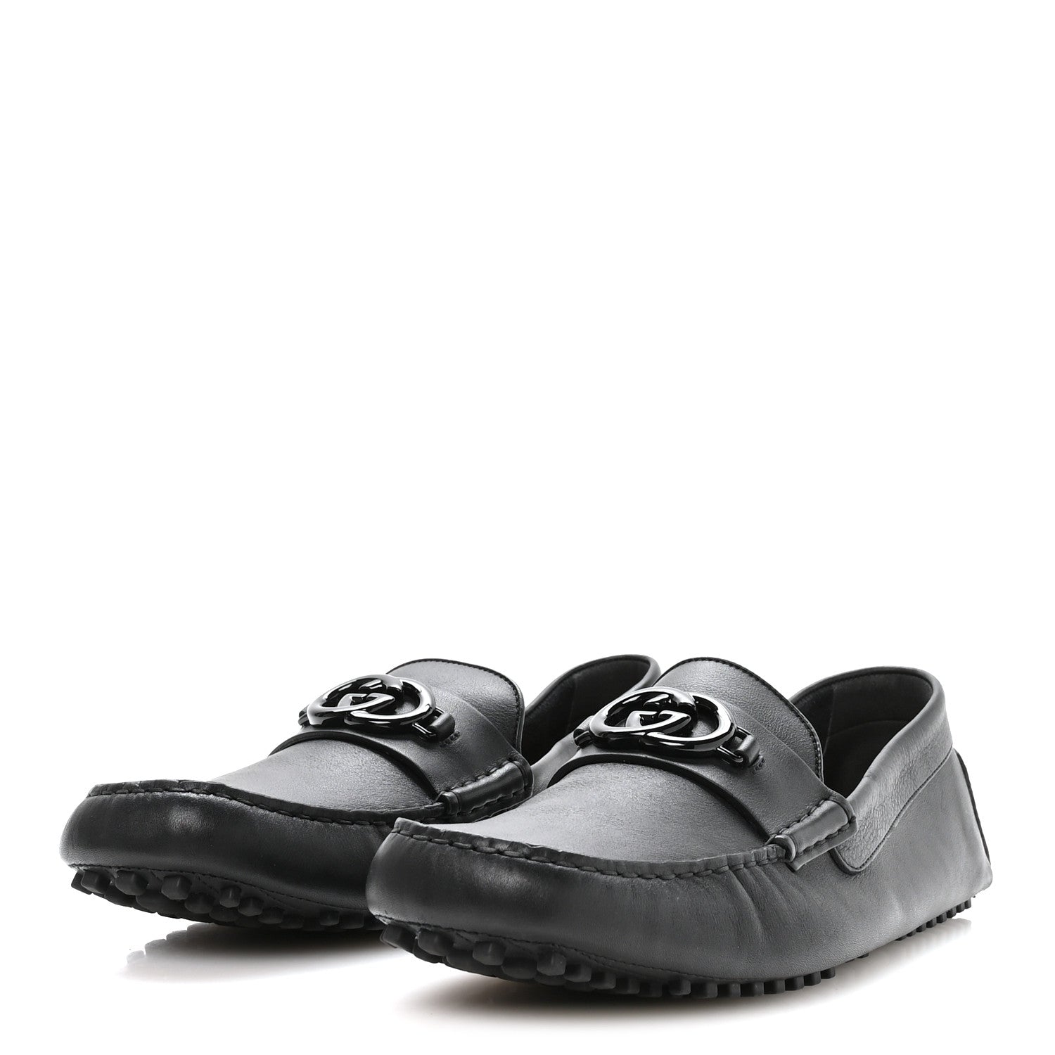 Soft Clove Calfskin Monochrome Mens Interlocking G Driver Loafers 12 Black