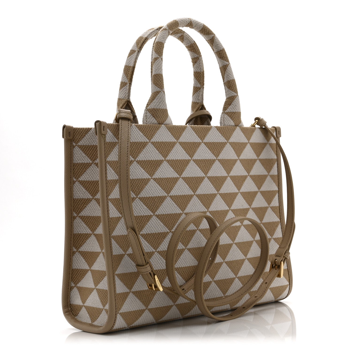 Jacquard Saffiano Triangolo Symbole Embroidered Small Tote Corda Talco