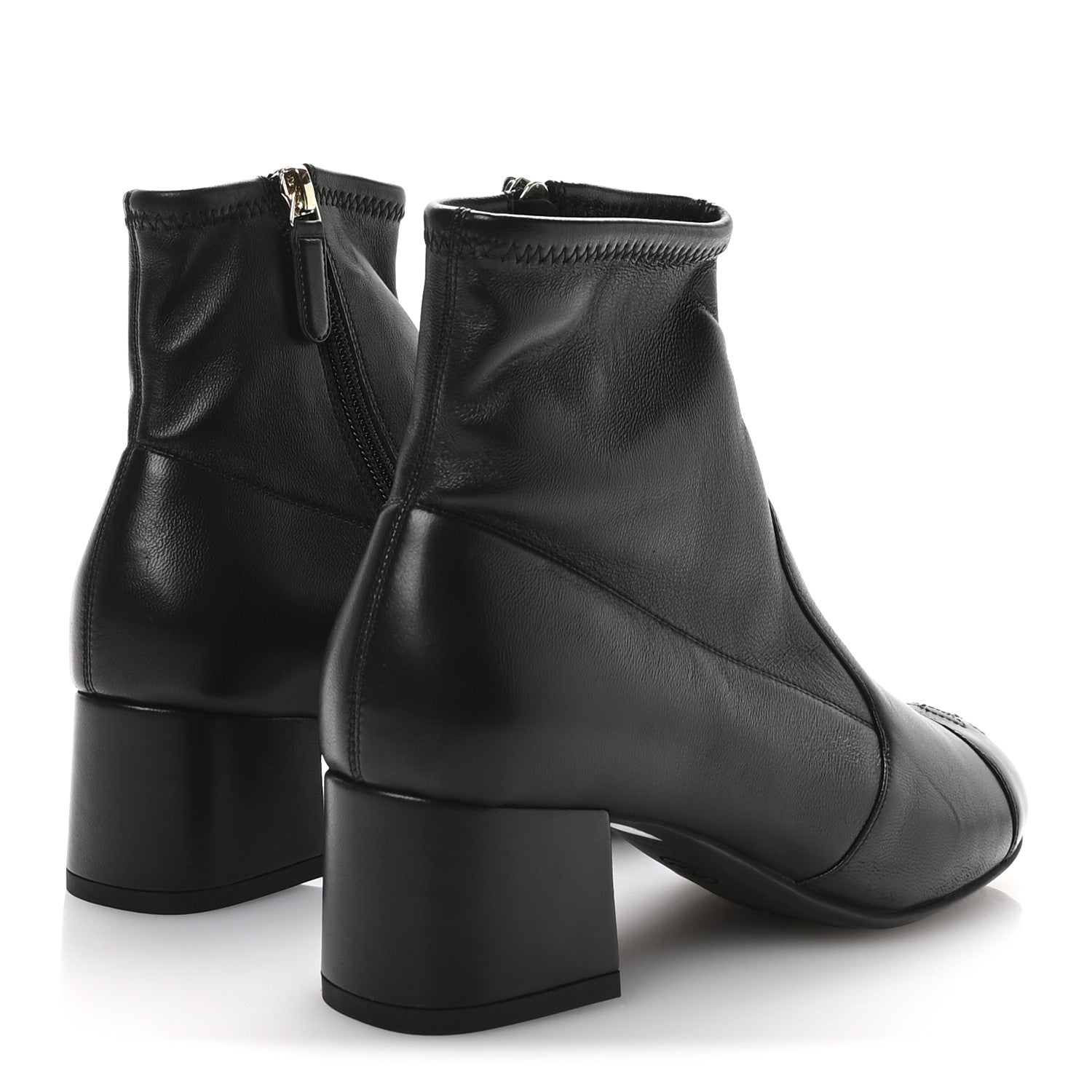 Stretch Lambskin Cap Toe CC Uniform Short Boots 36.5 Black