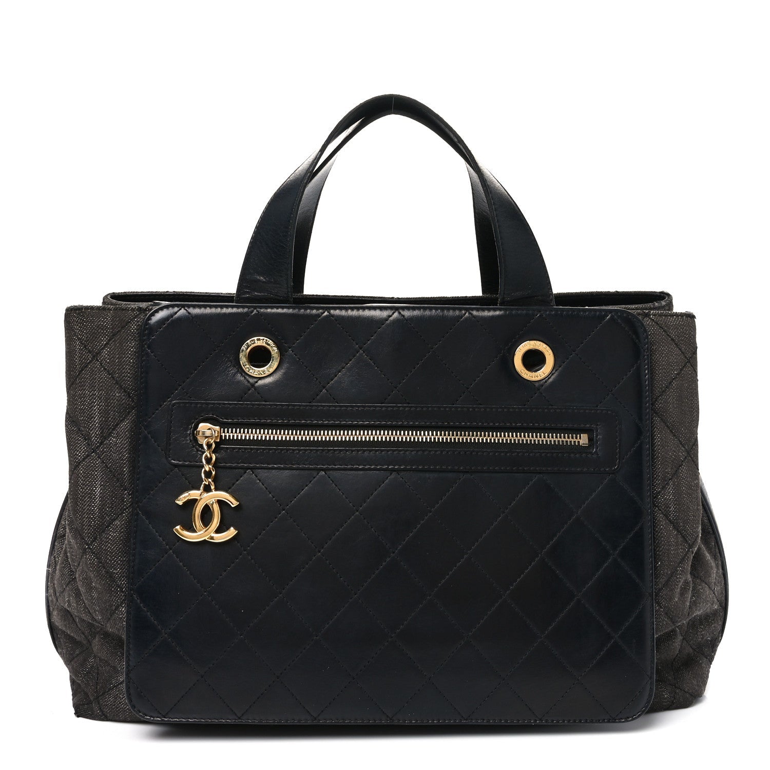 Denim Calfskin Quilted Tote Black