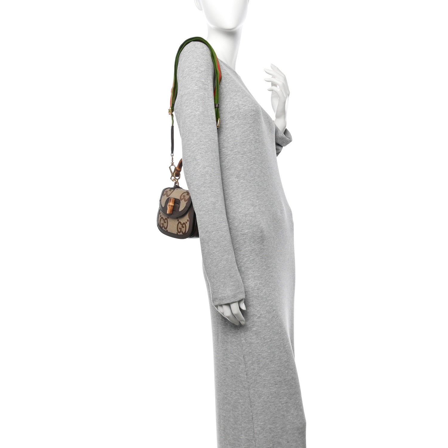 Monogram Jumbo GG Textured Dollar Calfskin Web Mini Bamboo 1947 Top Handle Bag Camel Ebony New Acero