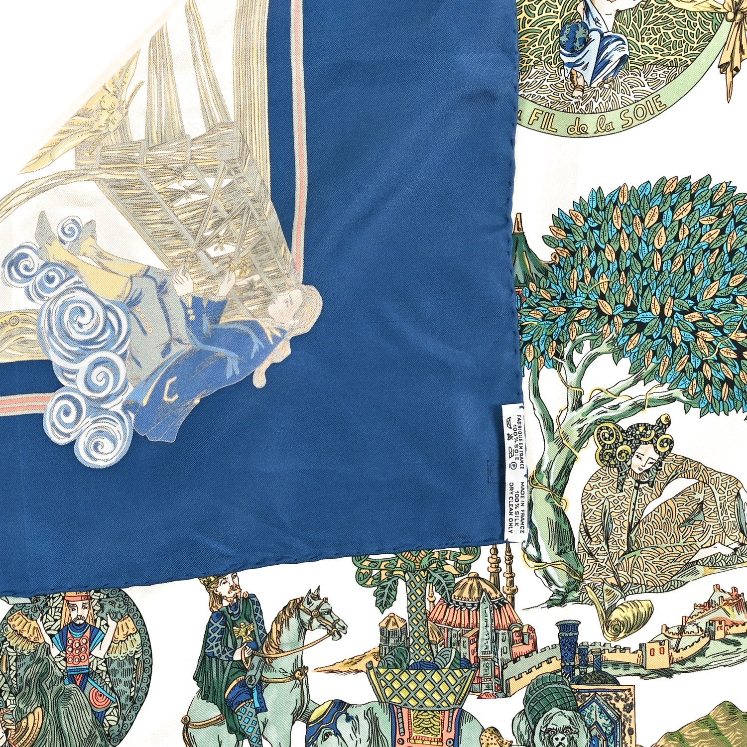 Silk Au Fil De La Soie Scarf 90 Blue White Multicolor