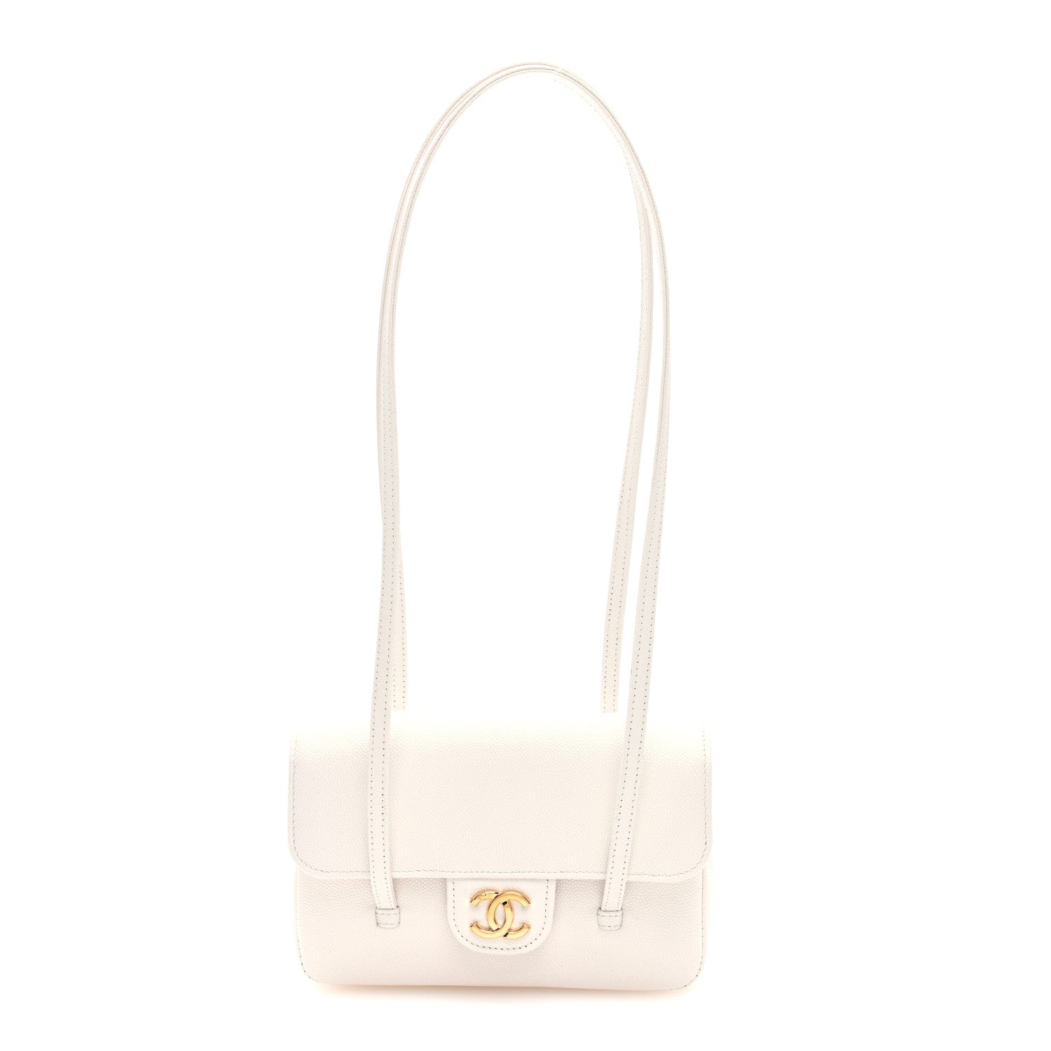 Shiny Caviar Mini Preppy Coco Shoulder Bag White