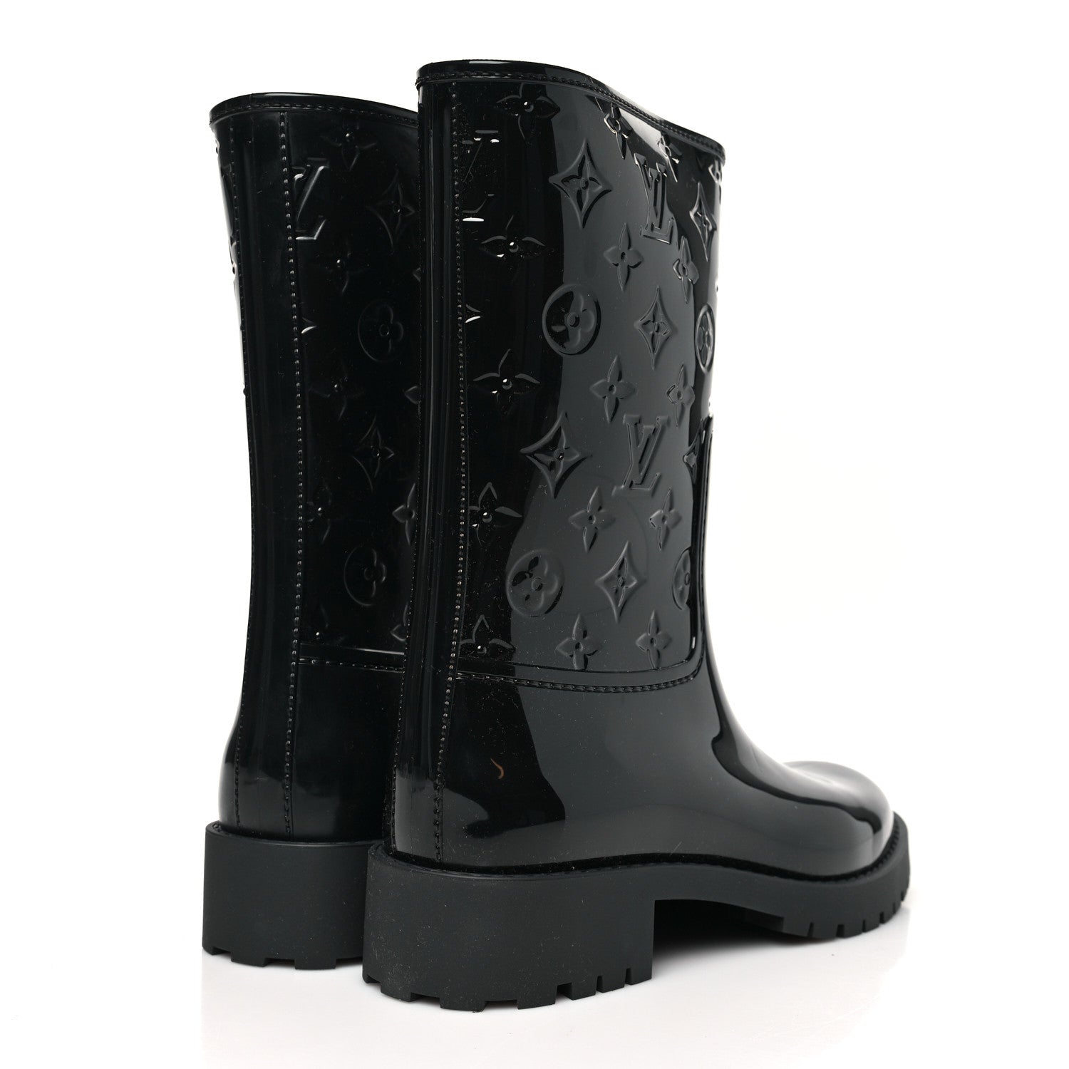 Rubber Embossed Monogram Splash Rain Short Boots 38 Black