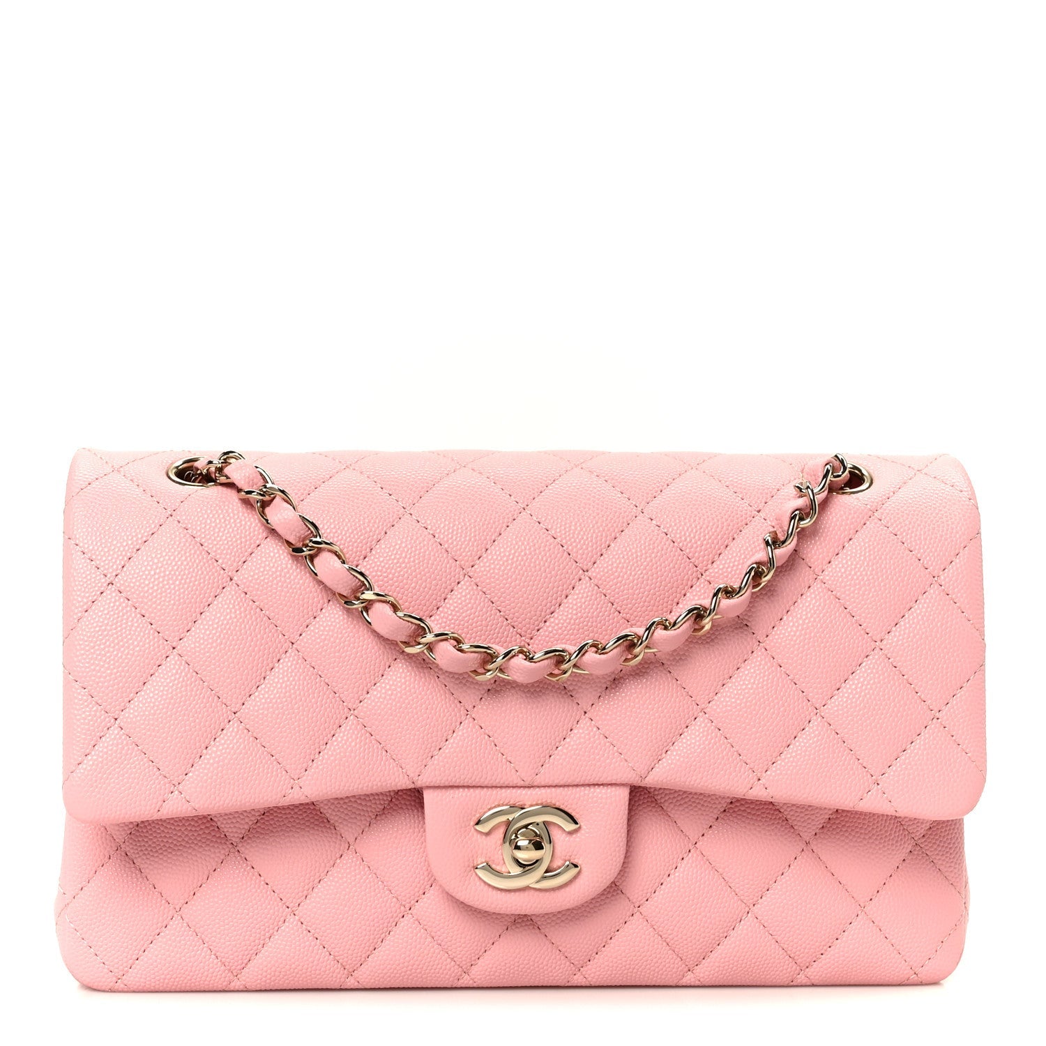 Caviar Quilted Medium Double Flap Light Pink