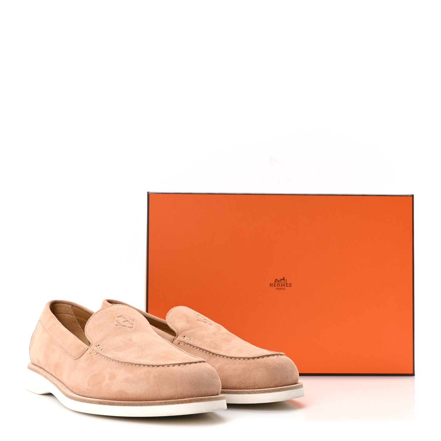 Suede Calfskin Womens Low Loafers 39.5 Beige Perlino