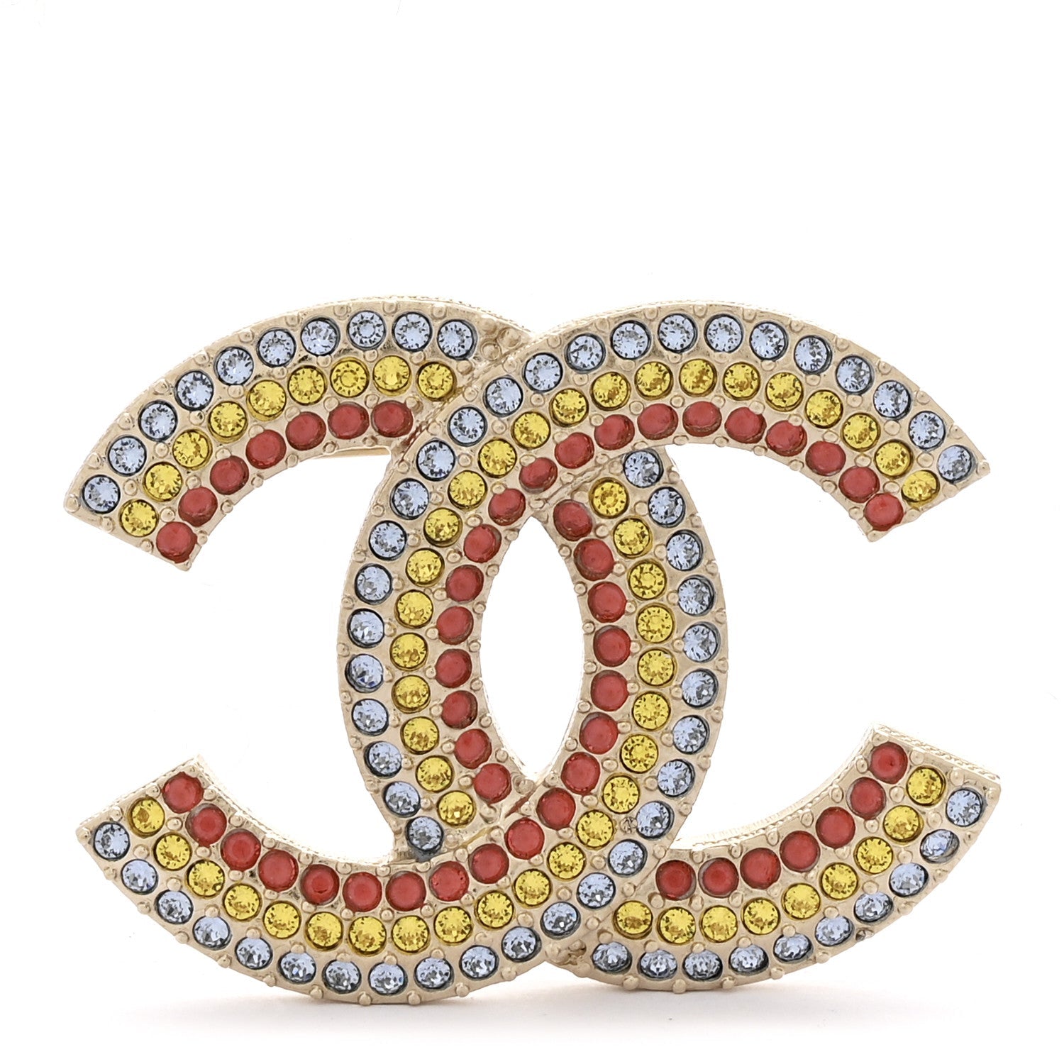 Metal Crystal CC Brooch Yellow Red Blue