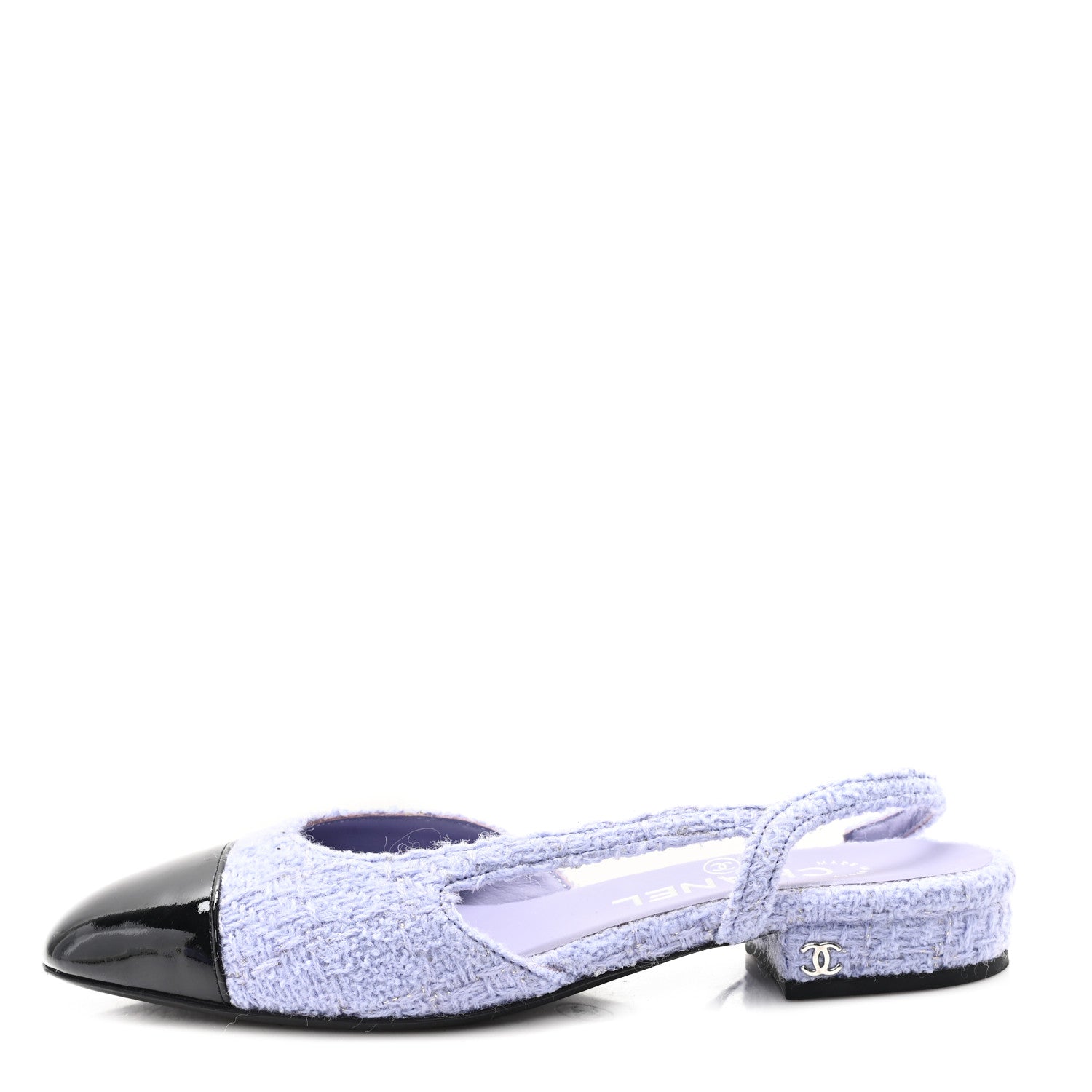 Tweed Cap Toe CC Slingback Flat 35.5 Lilac Black