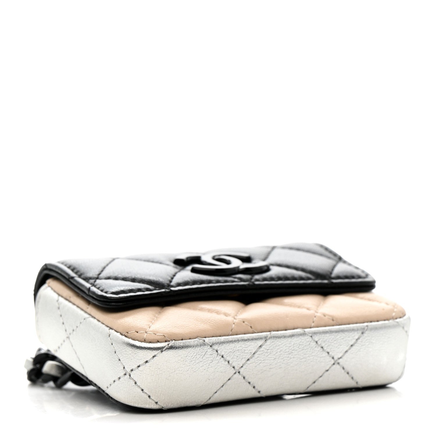 Lambskin Quilted Mini Chain Belt Bag Black Beige Multicolor