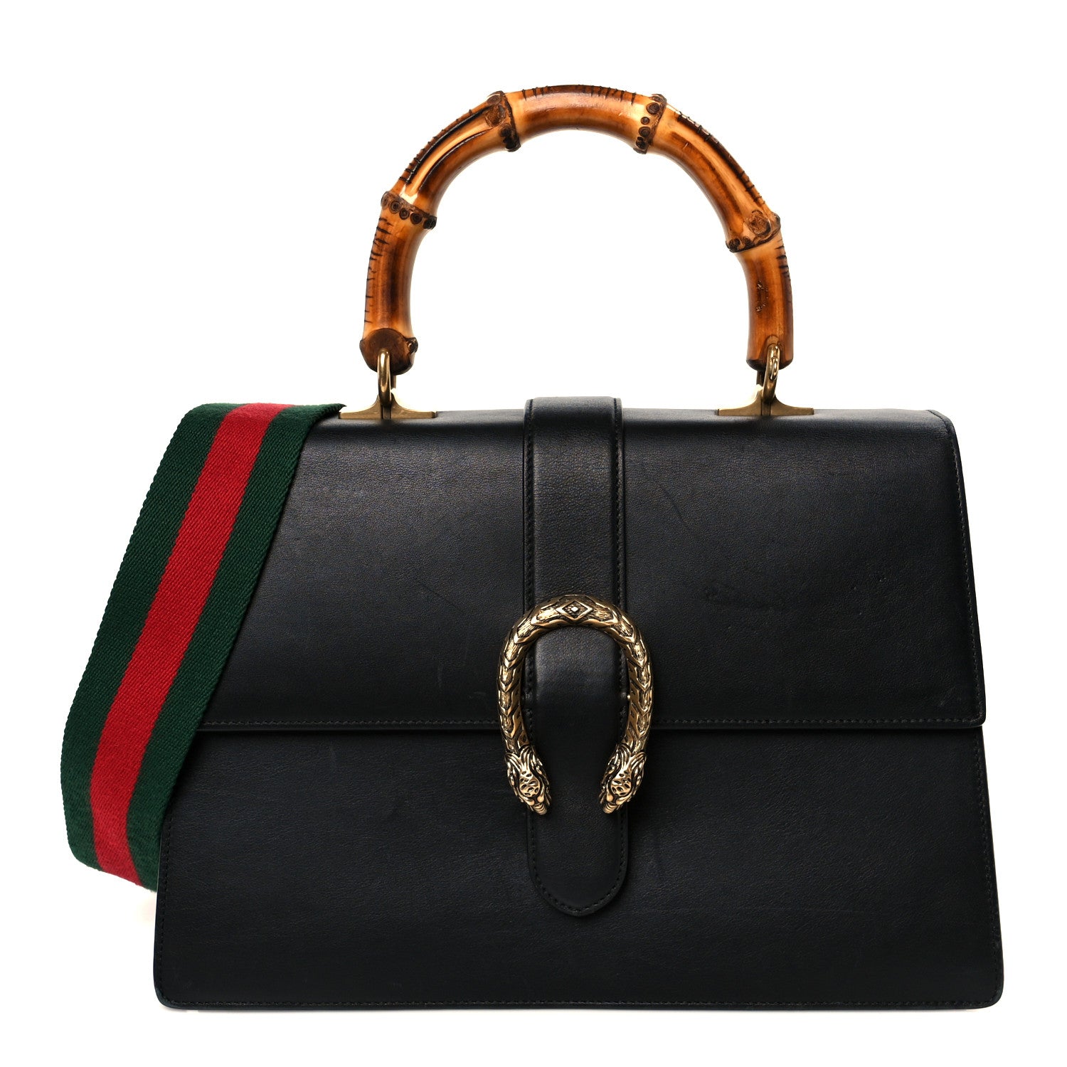 Moon Calfskin Web Large Dionysus Bamboo Top Handle Bag Black