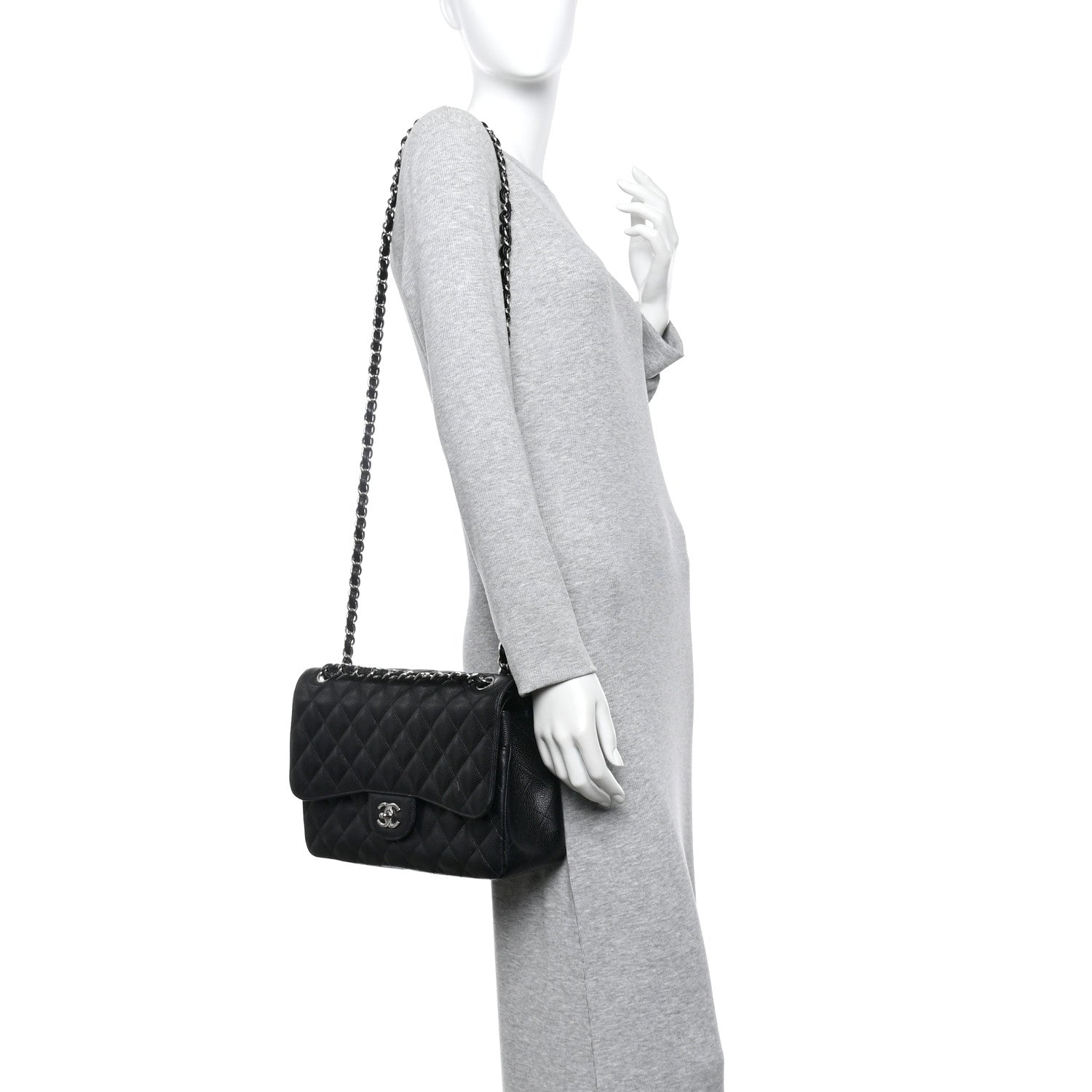 Caviar Quilted Jumbo Double Flap Black