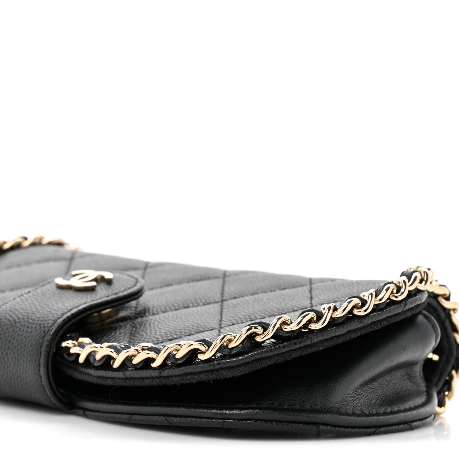 Caviar Quilted Chain Glasses Case Black