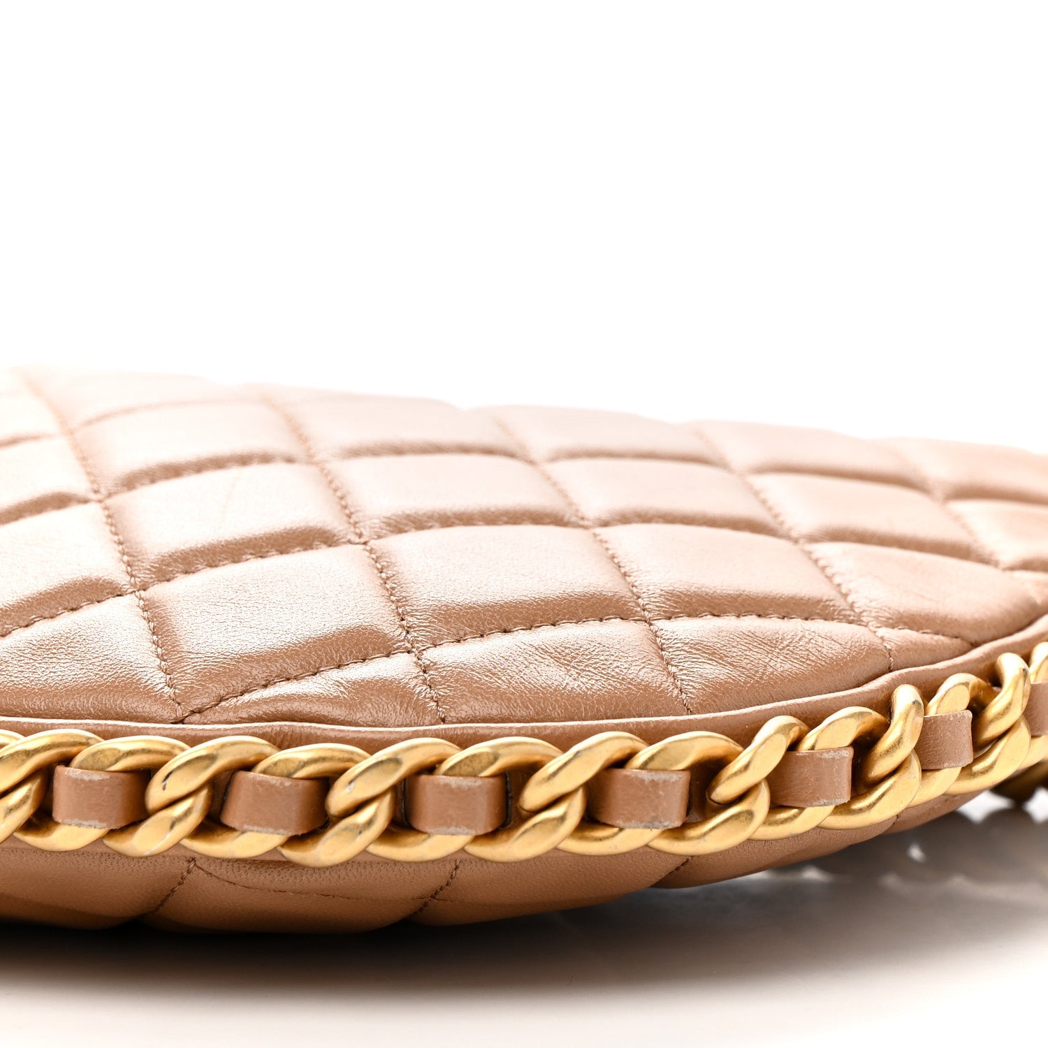Shiny Crumpled Lambskin Quilted Large Trendy Chain Around Hobo Dark Beige