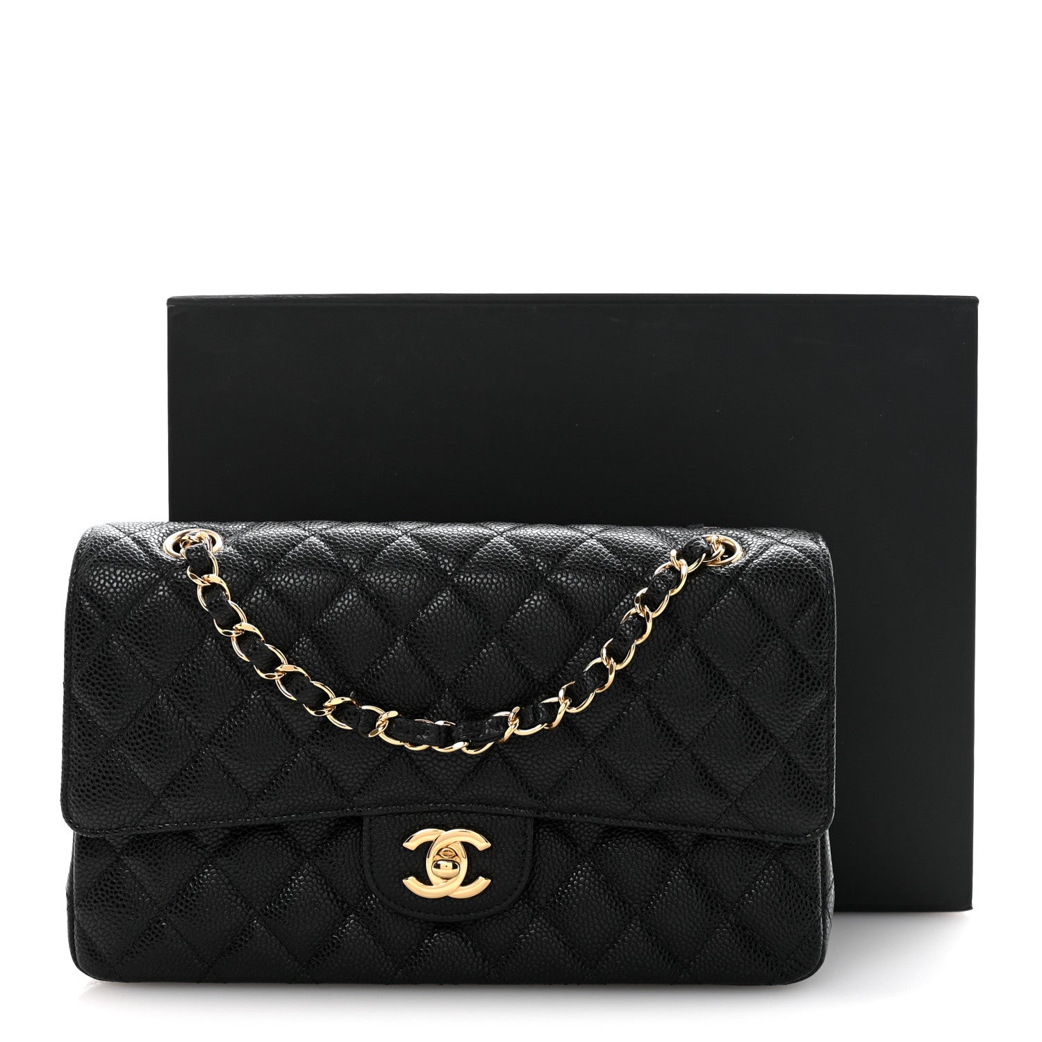 Caviar Quilted Medium Double Flap Black