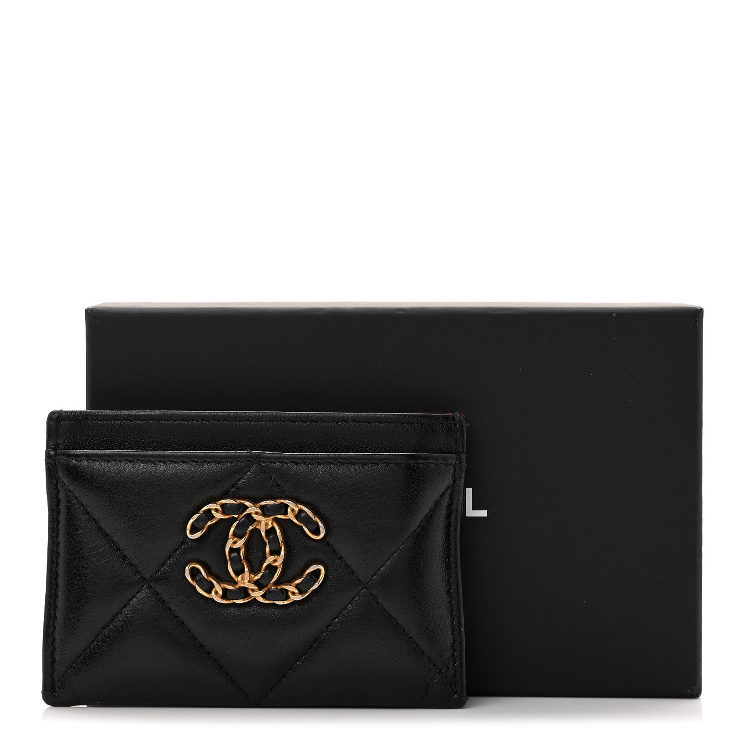 Lambskin Quilted Chanel 19 Card Holder Black