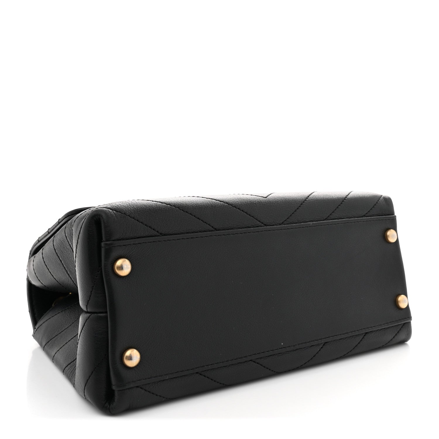 Grained Calfskin Snakeskin Small Chevron Chic Top Handle Flap Black