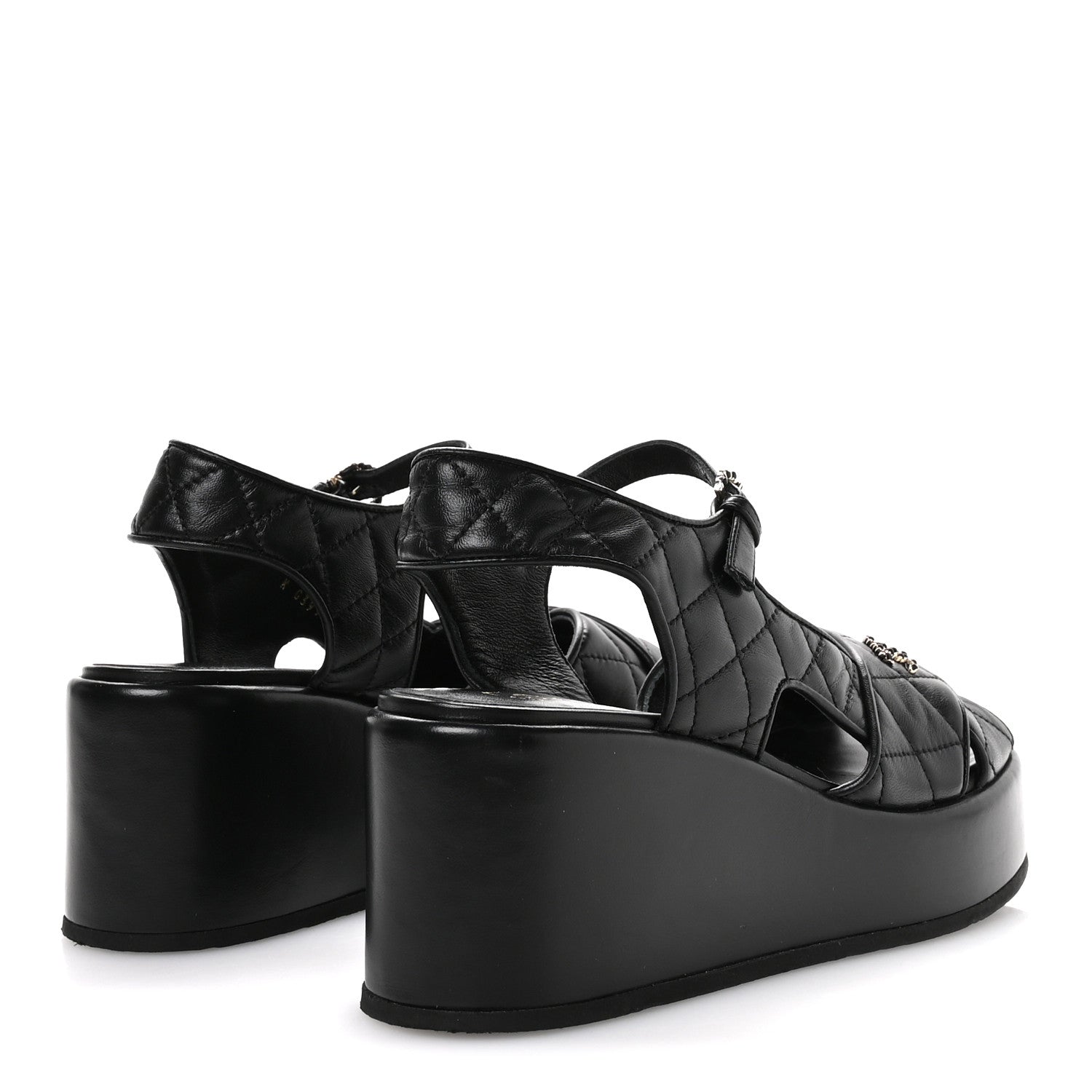Lambskin Quilted Platform Sandals 39.5 Black