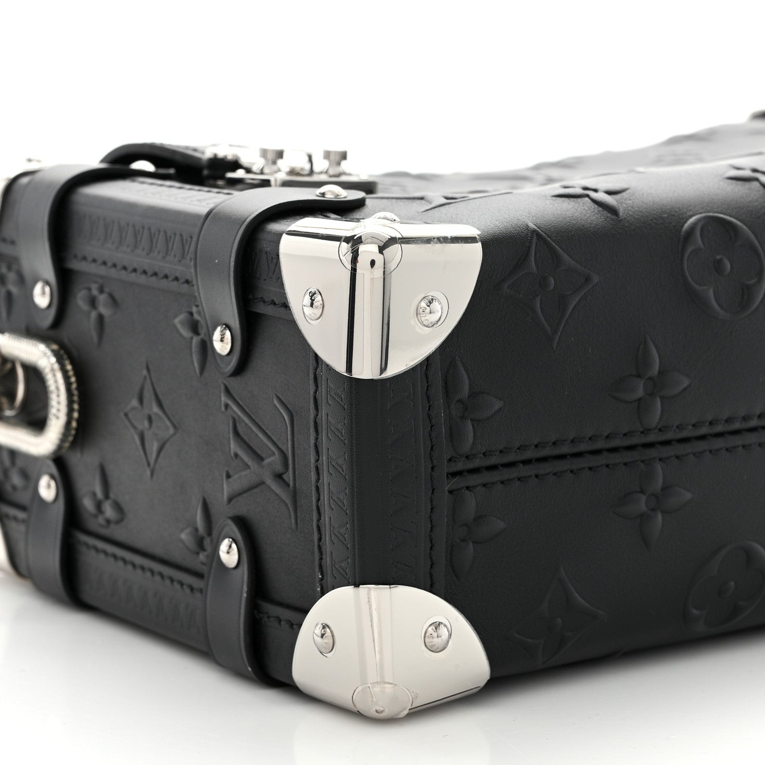 Calfskin Debossed Monogram Side Trunk Black