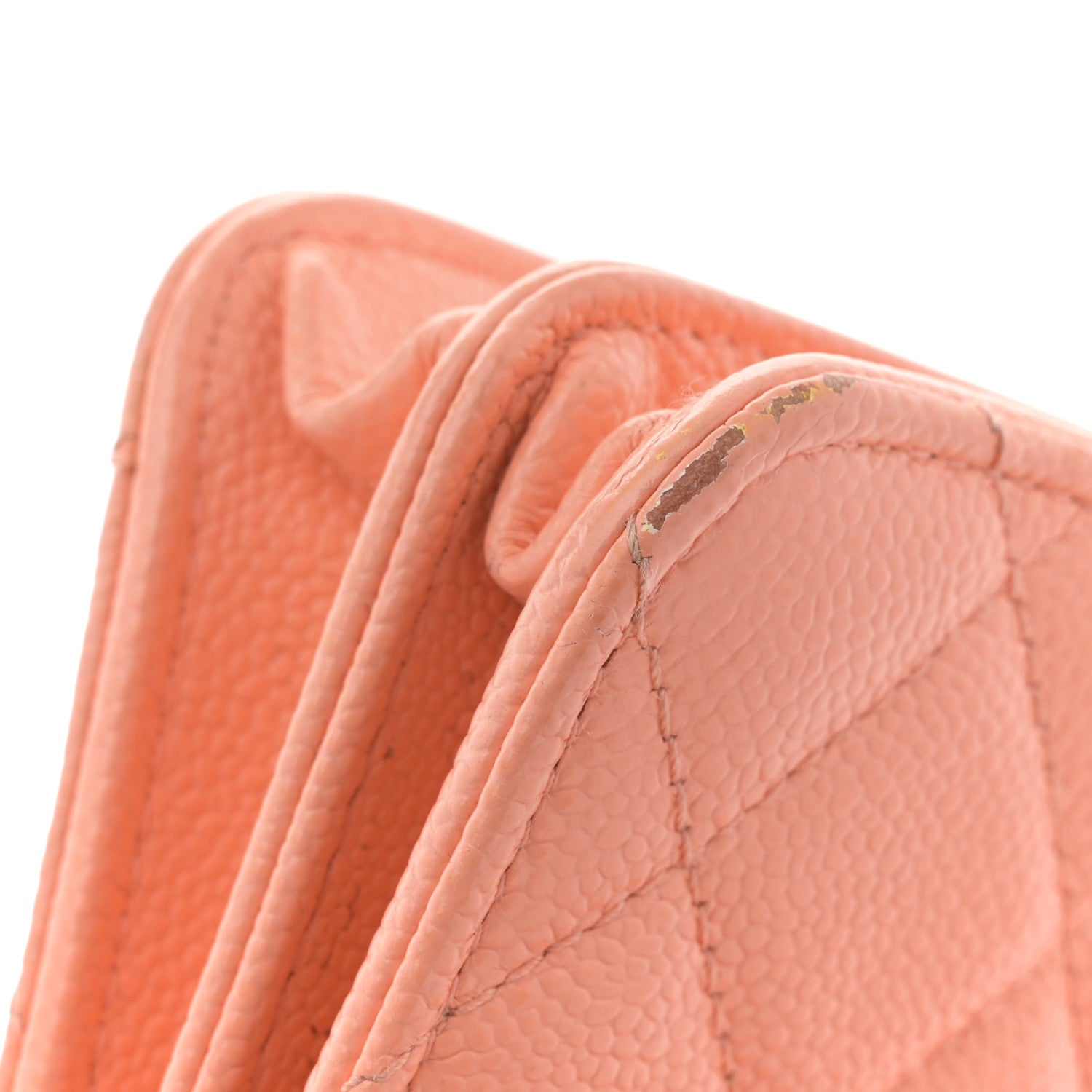 Caviar Quilted Mini Wallet On Chain WOC Coral
