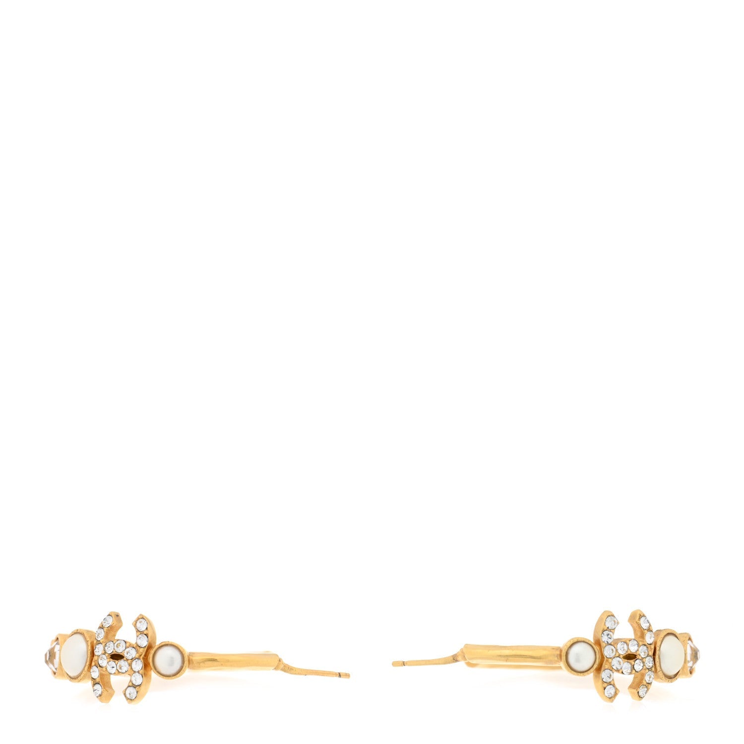 Crystal Pearl CC Hoop Earrings Gold Pearly White