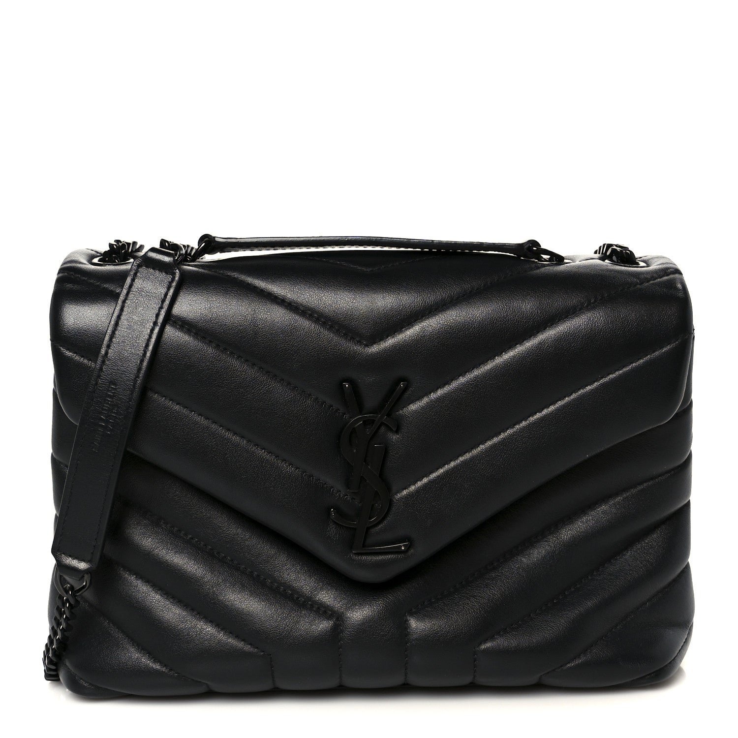 Calfskin Y Quilted Monogram Monochrome Small Loulou Chain Satchel Black