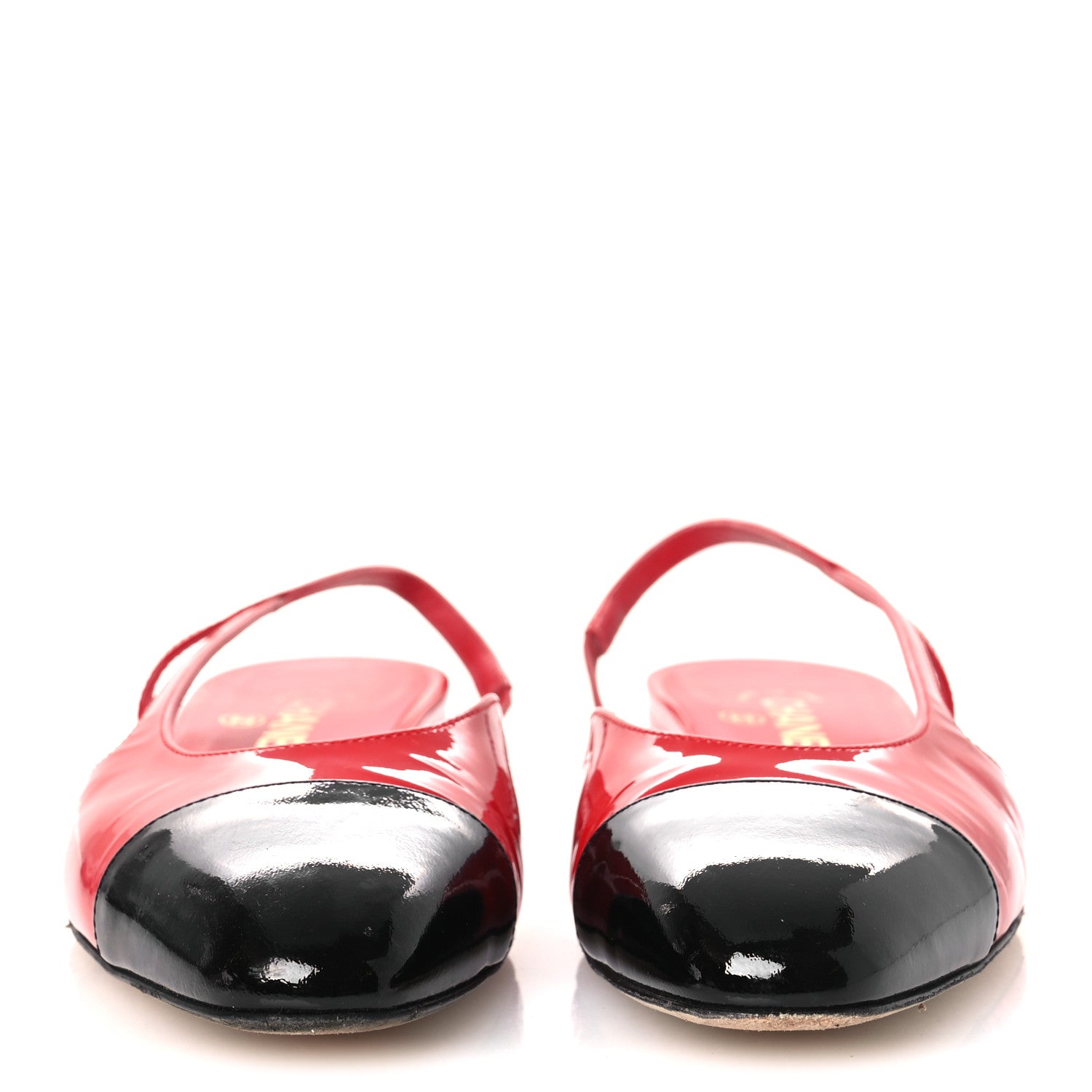 Patent Calfskin Cap Toe CC Slingback Flats 39 Red Black
