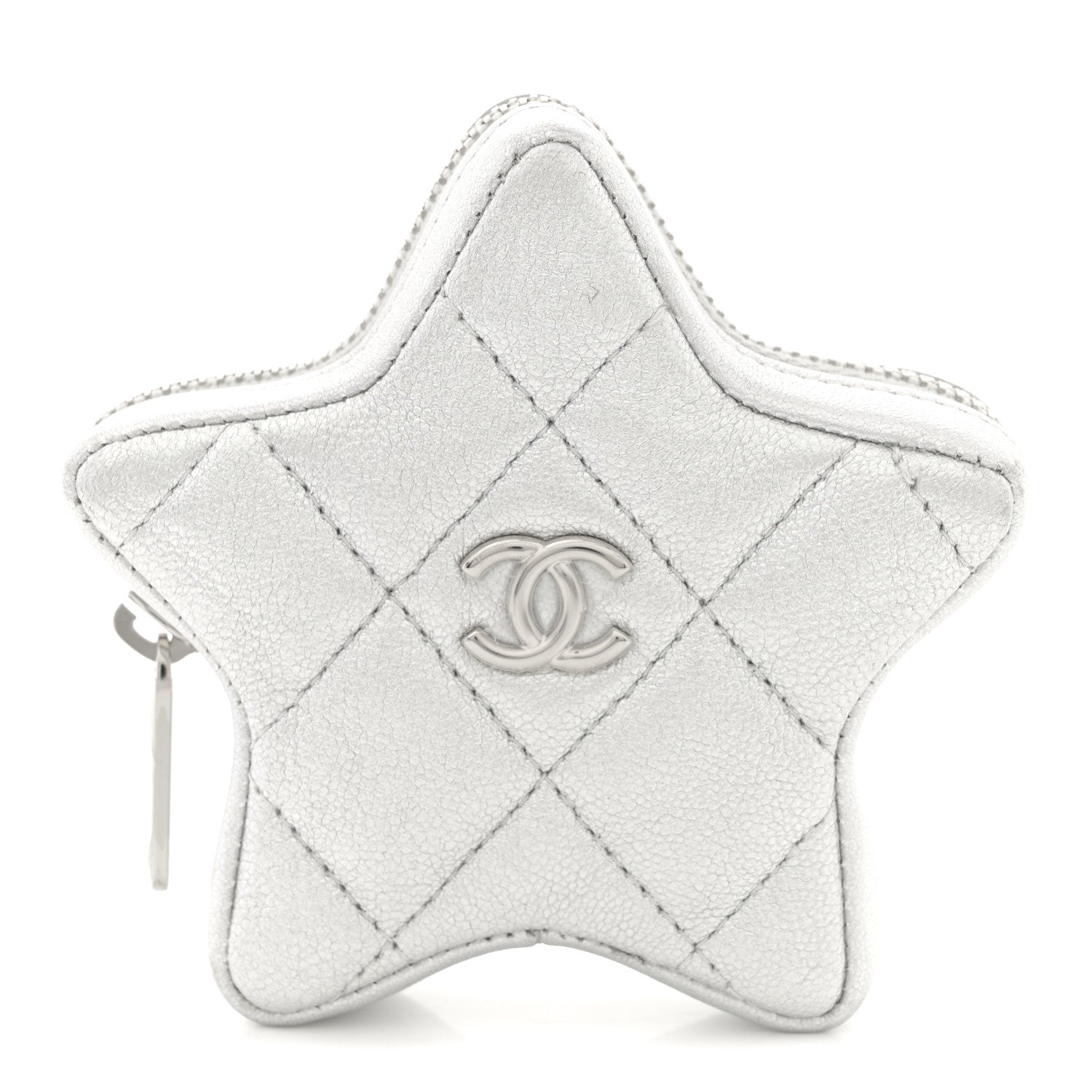 Metallic Lambskin Walk Of Fame Star Clip On Coin Purse Silver