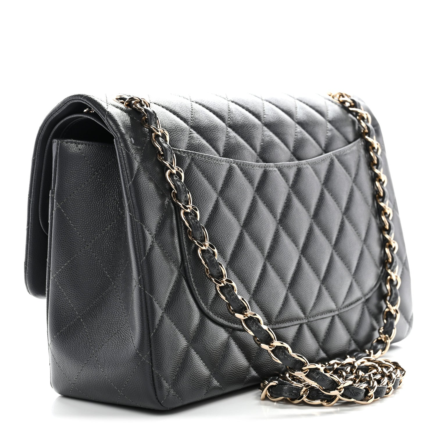 Caviar Quilted Jumbo Double Flap Dark Grey