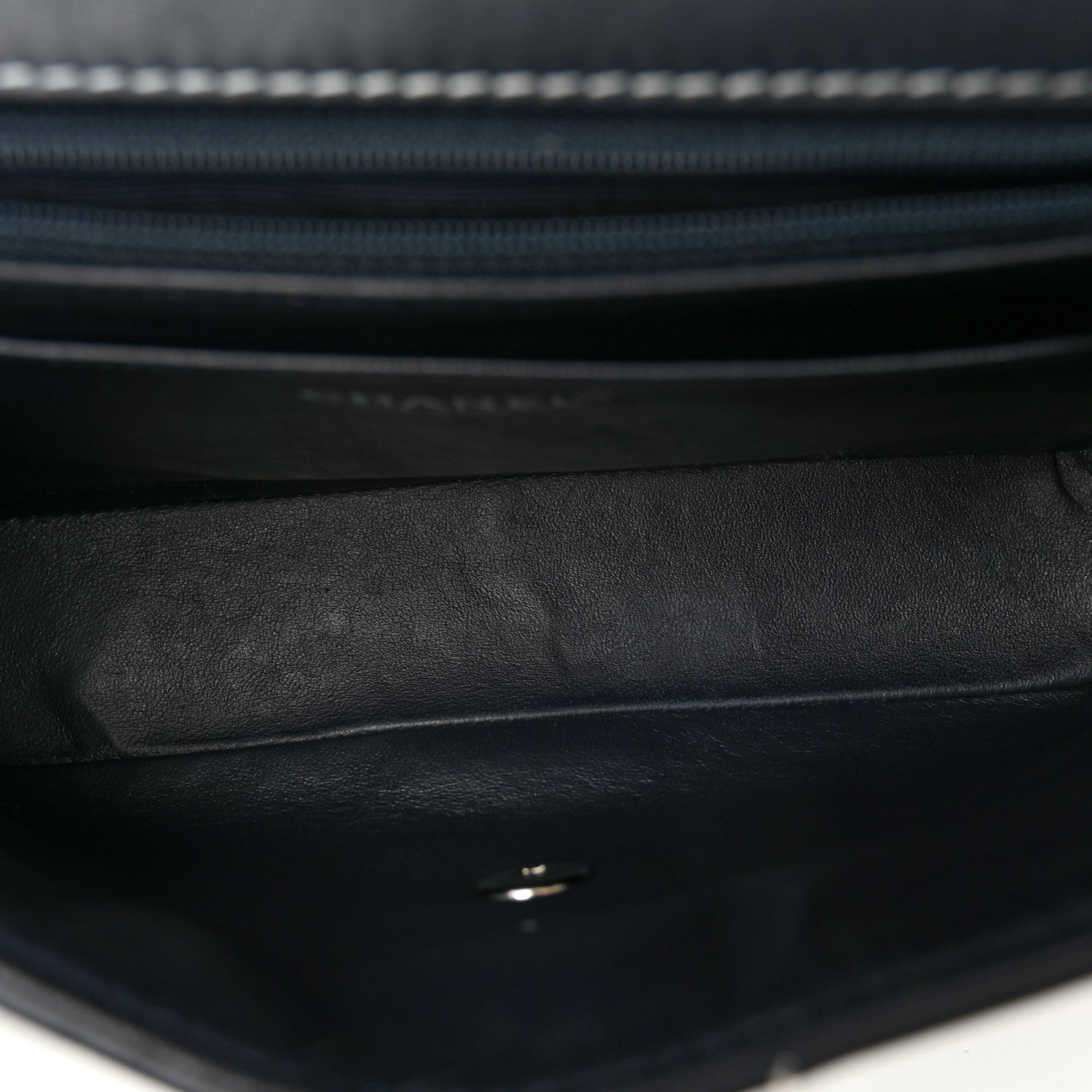 Calfskin Contrast Stitched Medium Single Flap Navy Blue