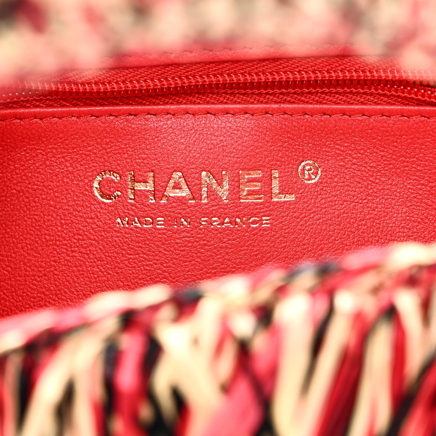 Raffia Fringe Nano Kelly Shopper Red Beige Black