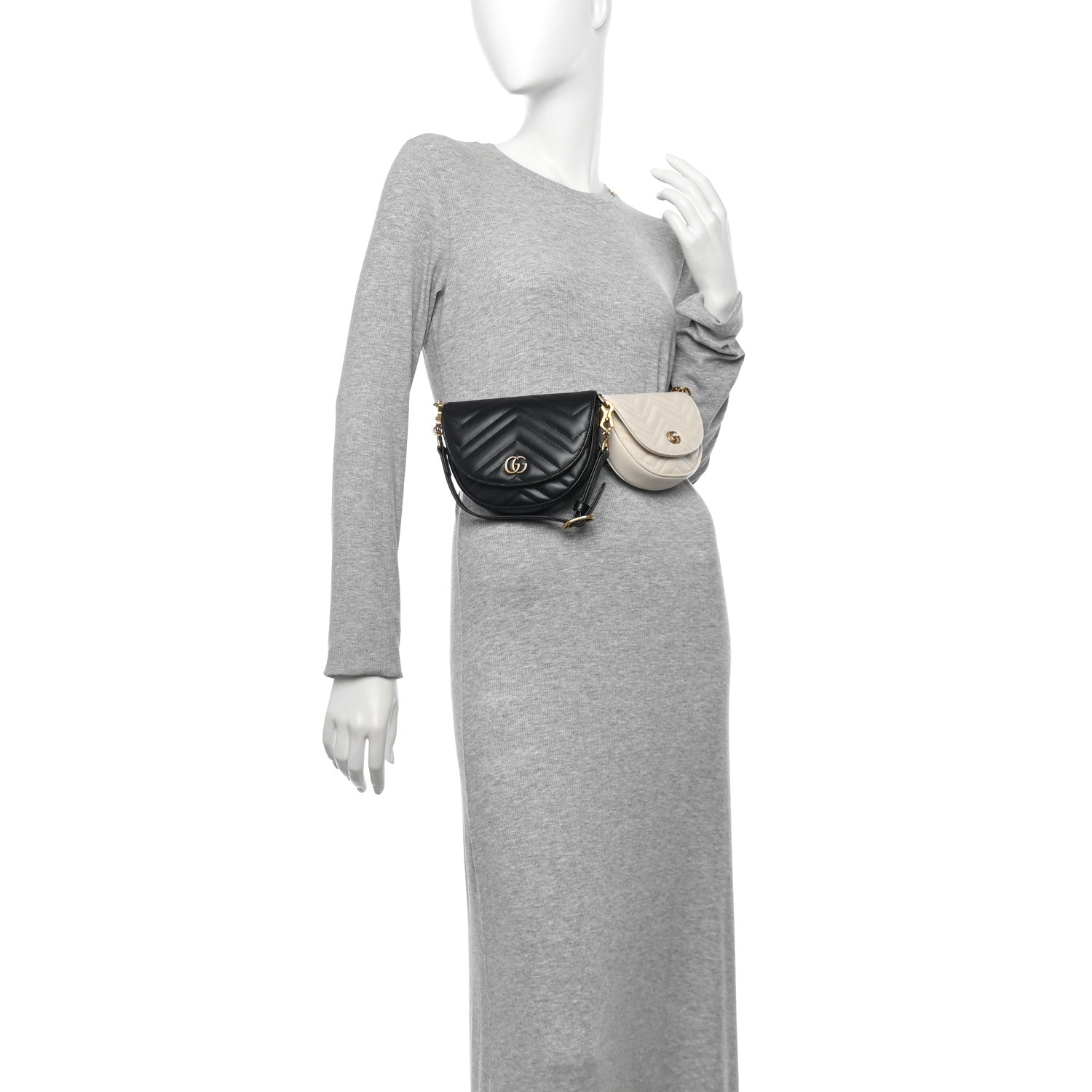 Calfskin Matelasse GG Marmont Belt Bag Set 100 40 Black Mystic White