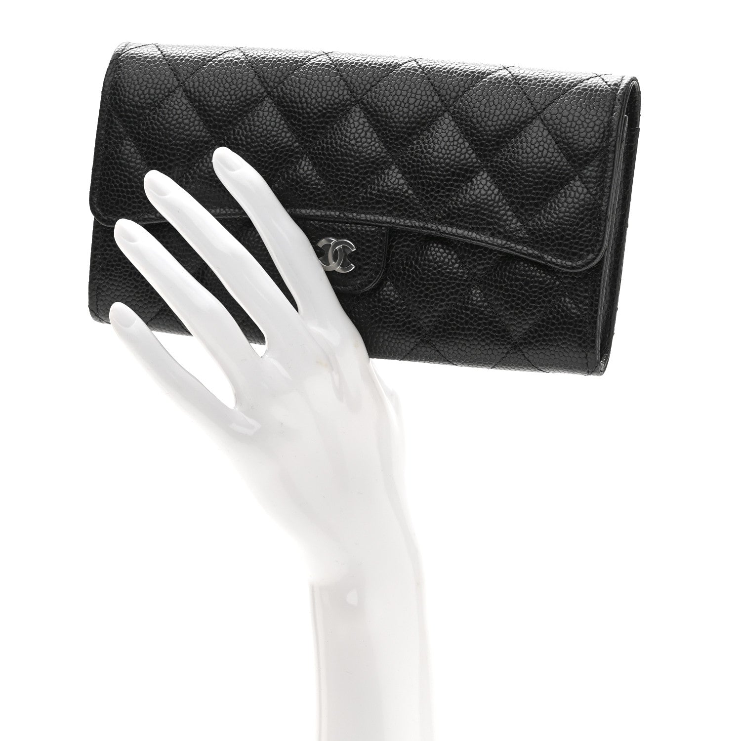 Caviar Quilted Large Gusset Flap Wallet Black