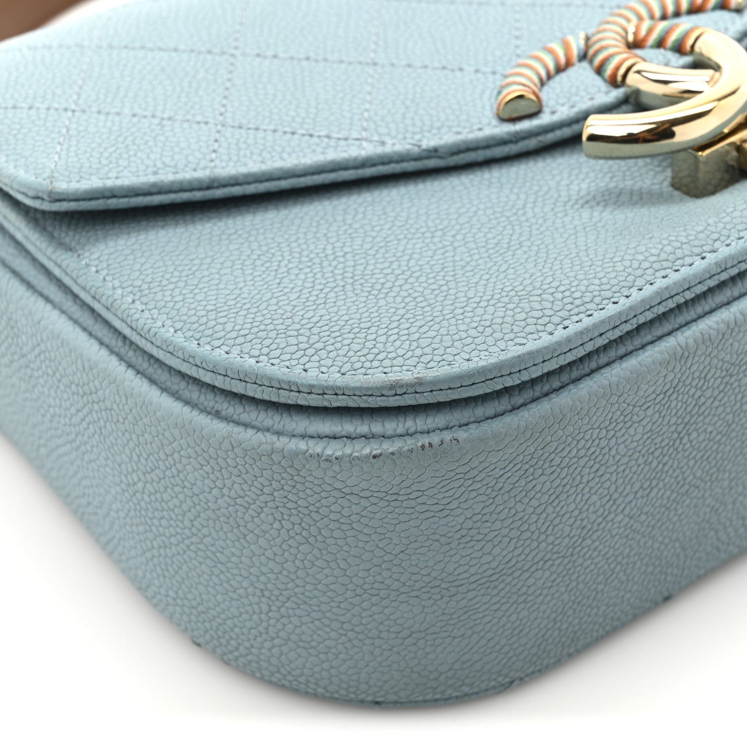 Grained Calfskin Quilted Small Cuba Top Handle Flap Blue