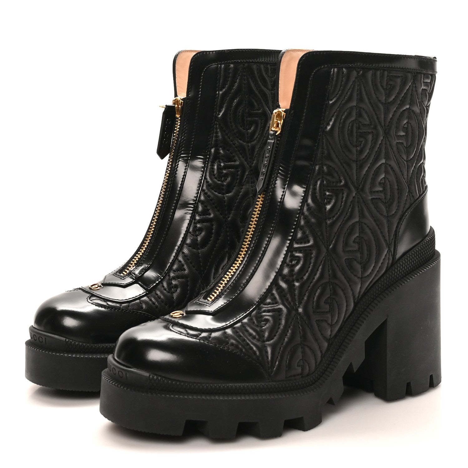 Calfskin Nappa Rhombus Quilted Trip Ankle Boots 36.5 Black