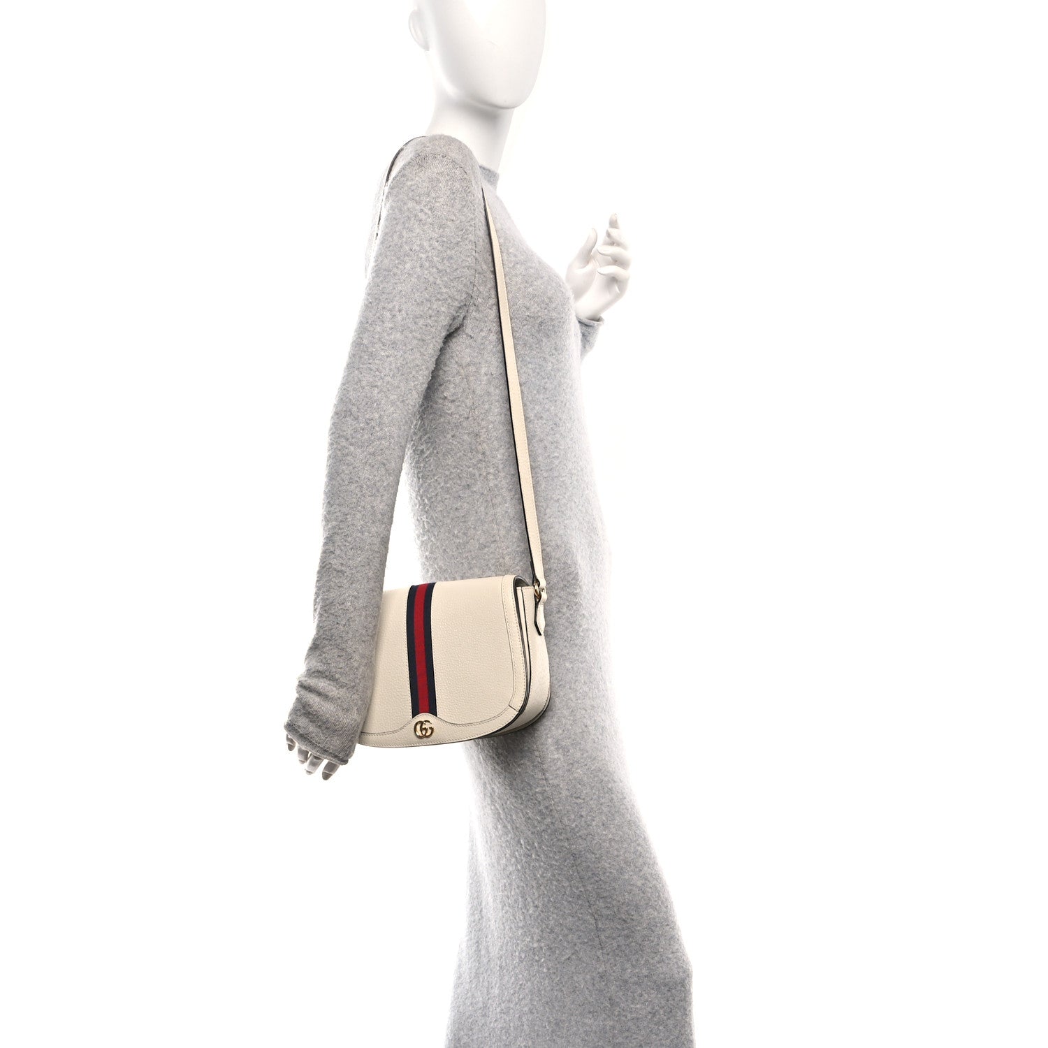 Textured Calfskin Small Ophidia Flap Messenger Bag Mystic White