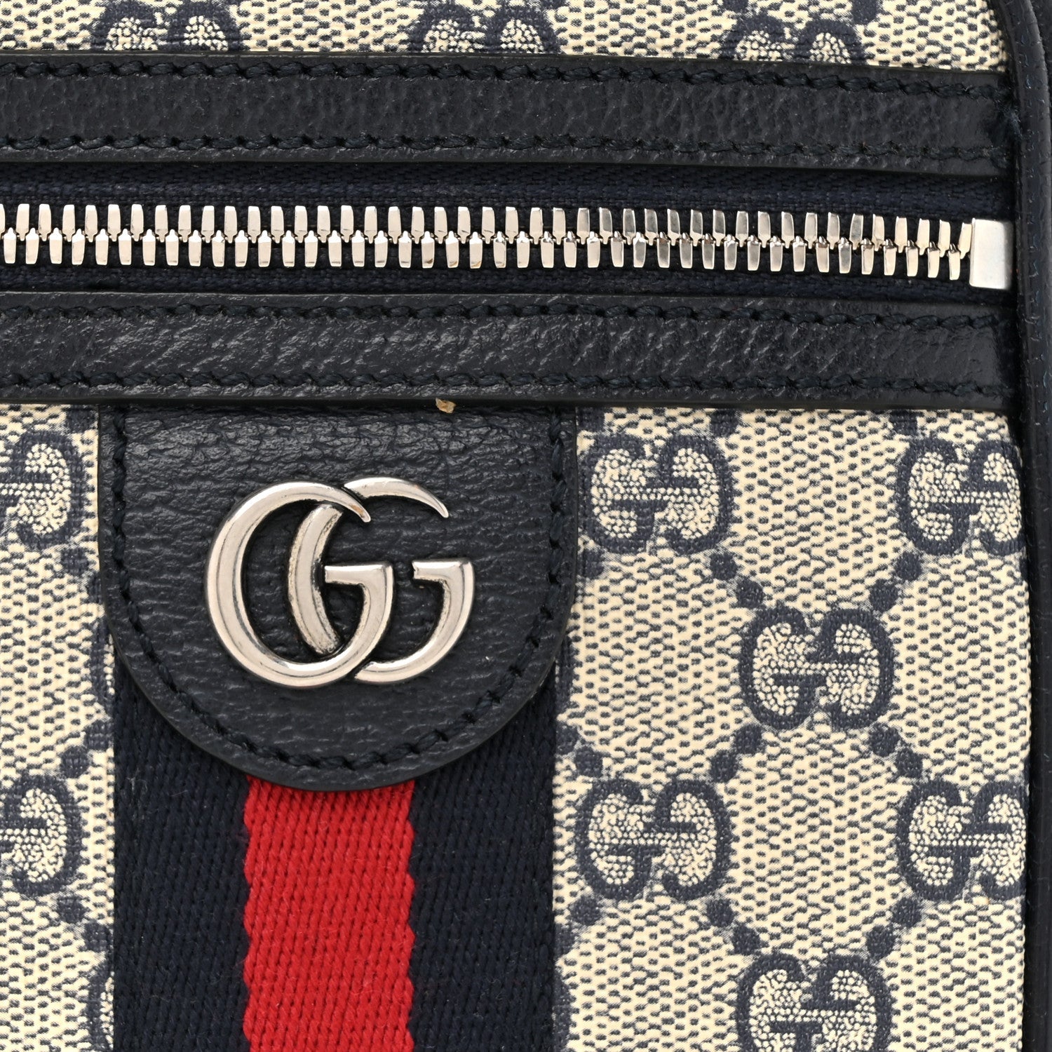 GG Supreme Monogram Textured Calfskin Web Mini Ophidia Messenger Beige Blue