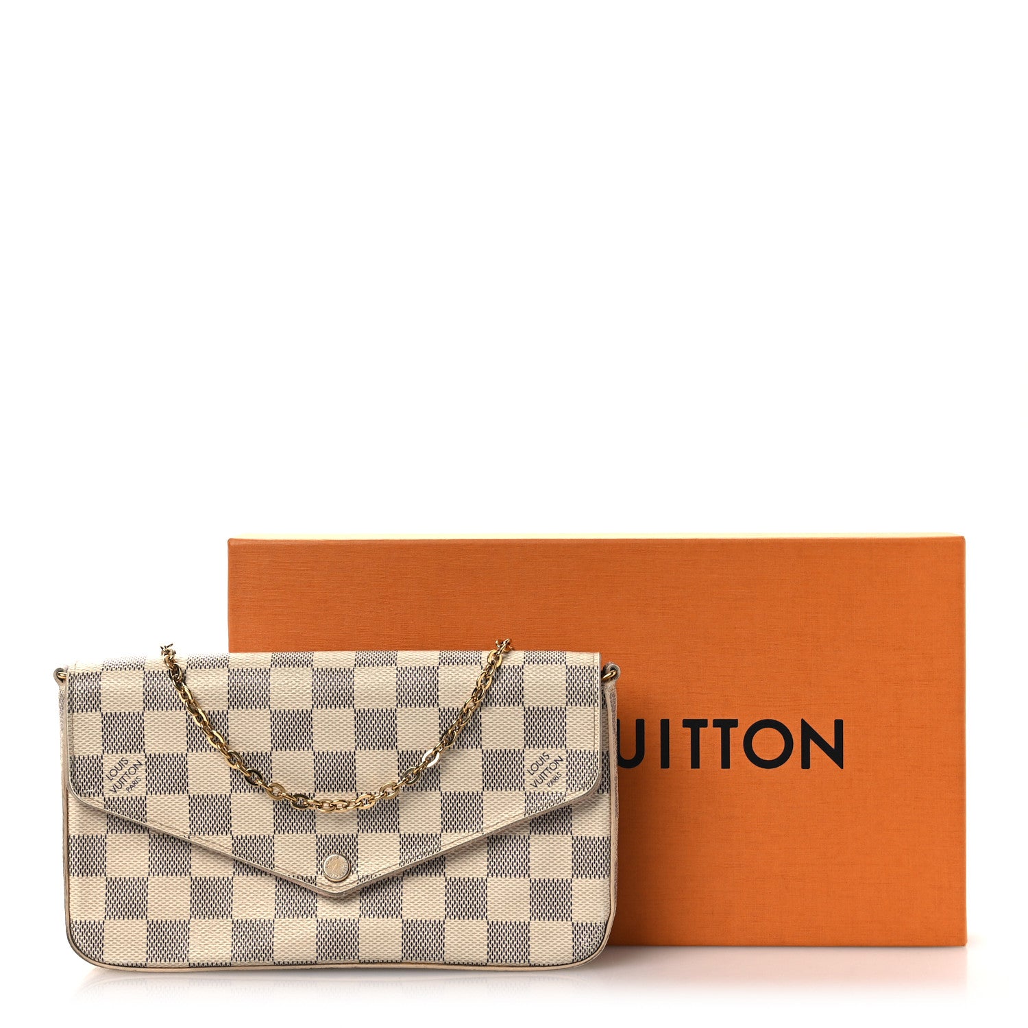 Damier Azur Pochette Felicie Chain Wallet Rose Ballerine