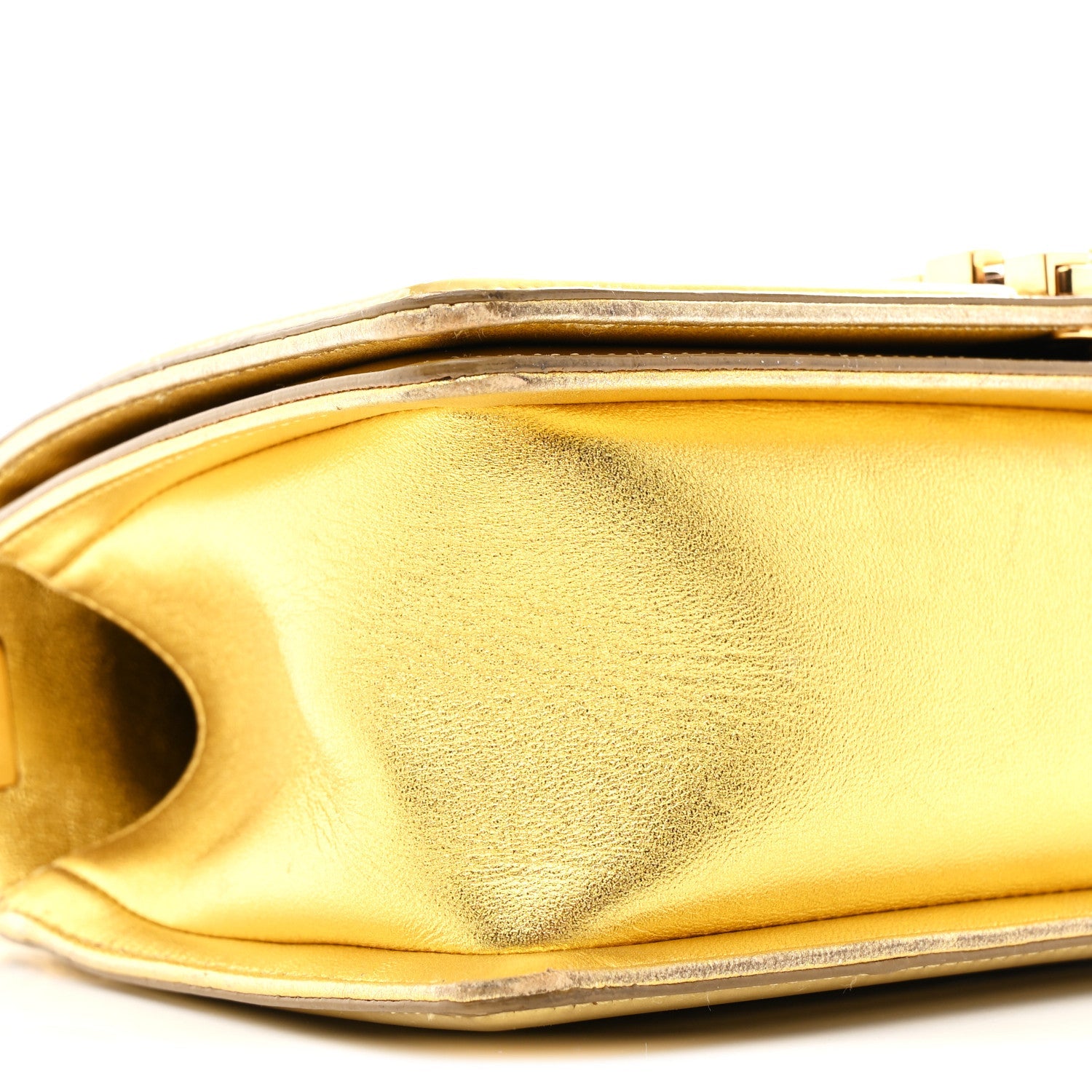 Metallic Patent Calfskin Quilted Medium Boy Flap Gold