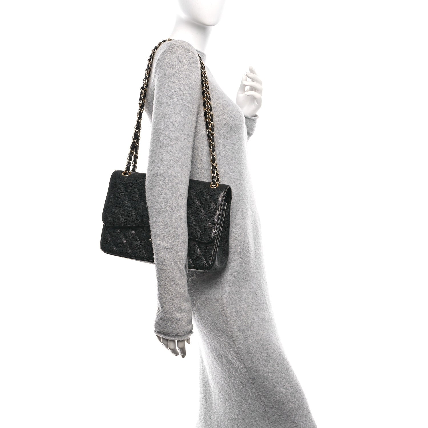 Caviar Quilted Jumbo Double Flap Black