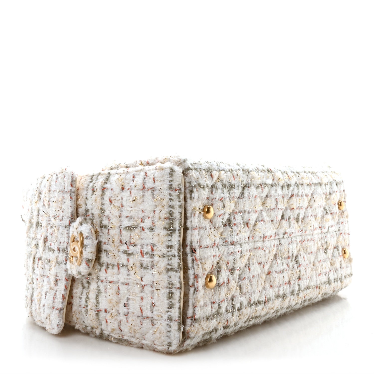 Tweed Quilted Small Chanel 25 Handbag Ecru Khaki Gold Red