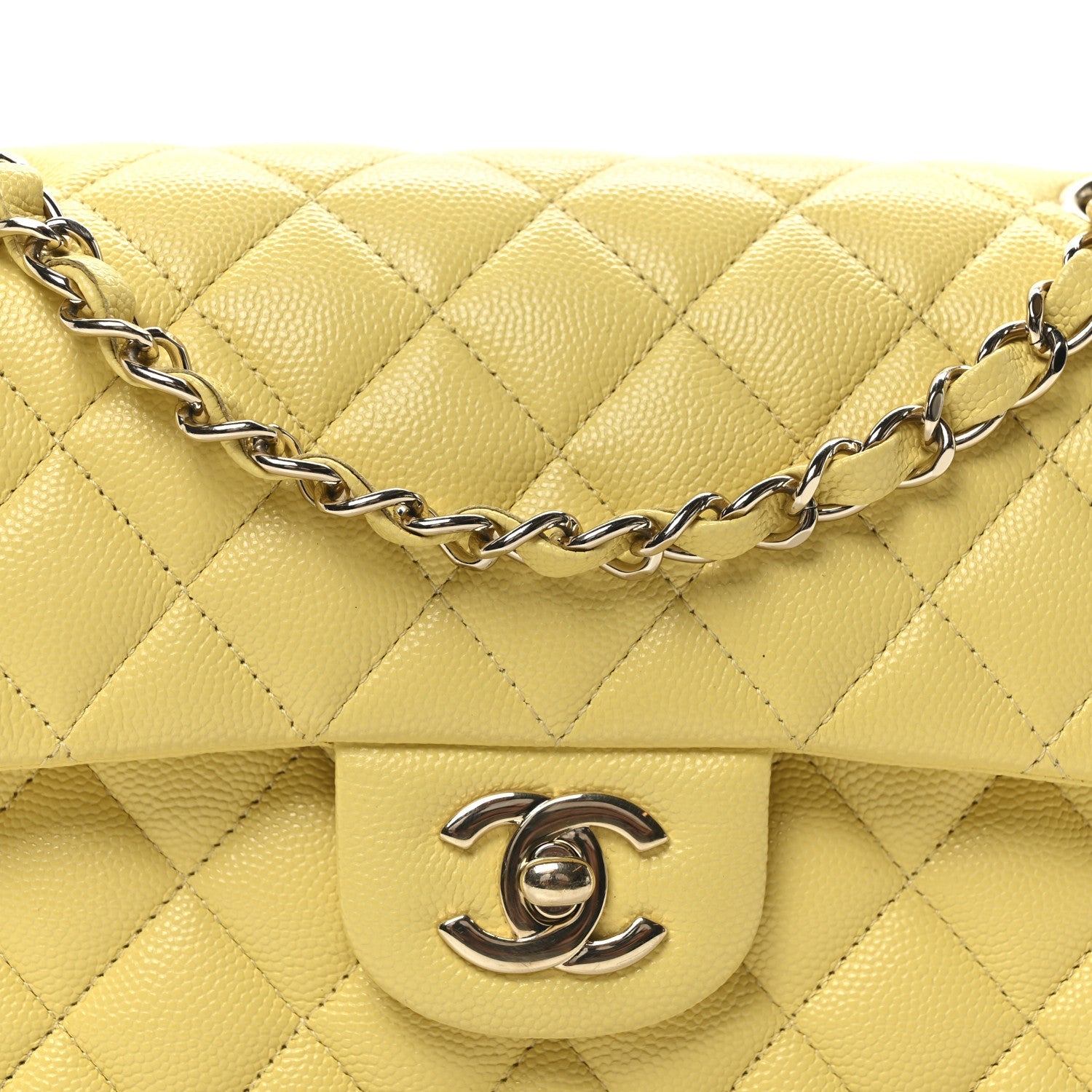 Caviar Quilted Small Double Flap Light Yellow