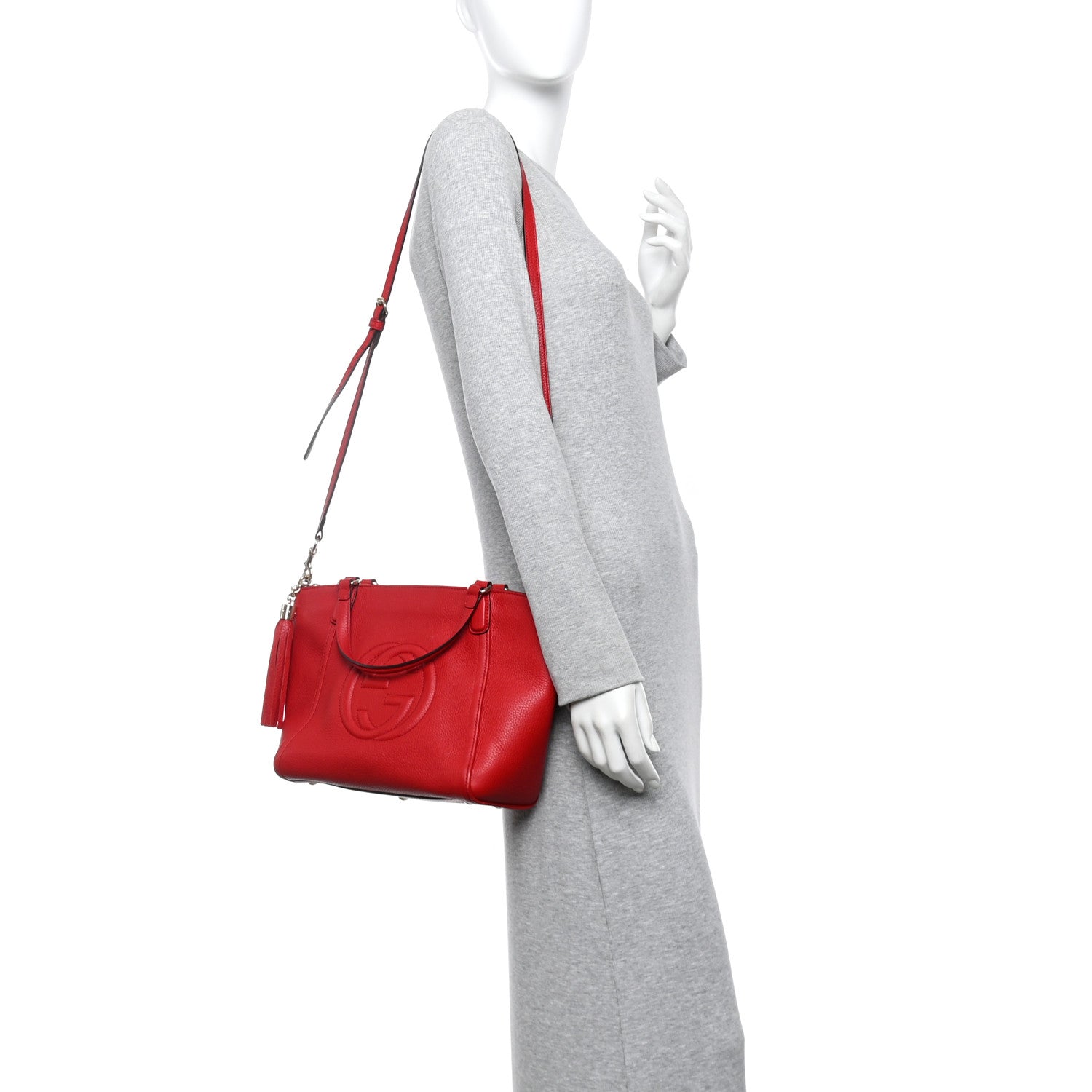 Pebbled Calfskin Small Soho Top Handle Bag Red