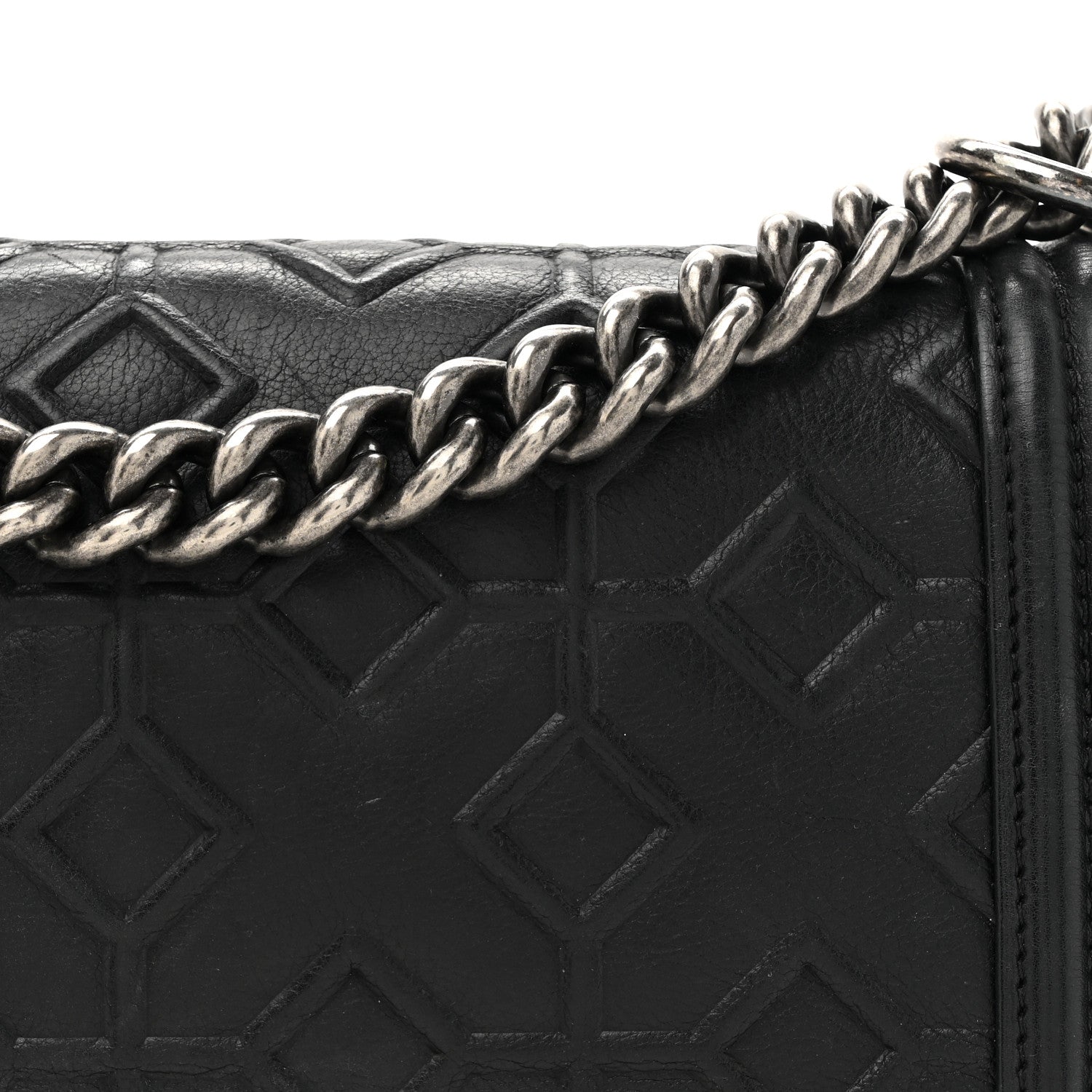 Calfskin Crystal Embossed Medium Boy Flap Black