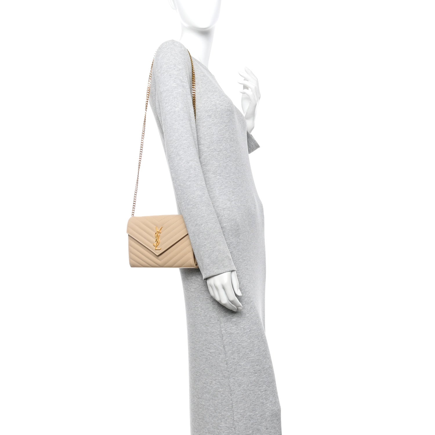 Grain De Poudre Matelasse Chevron Cassandre Chain Wallet Nude Powder